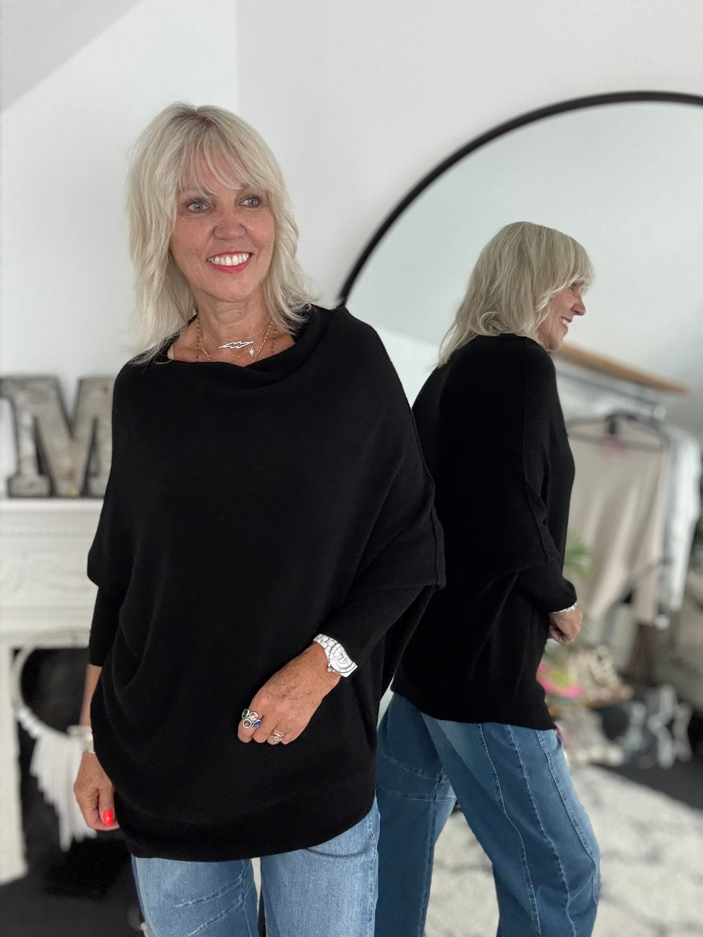 Cowl Neck Asymmetric Jumper in Black
