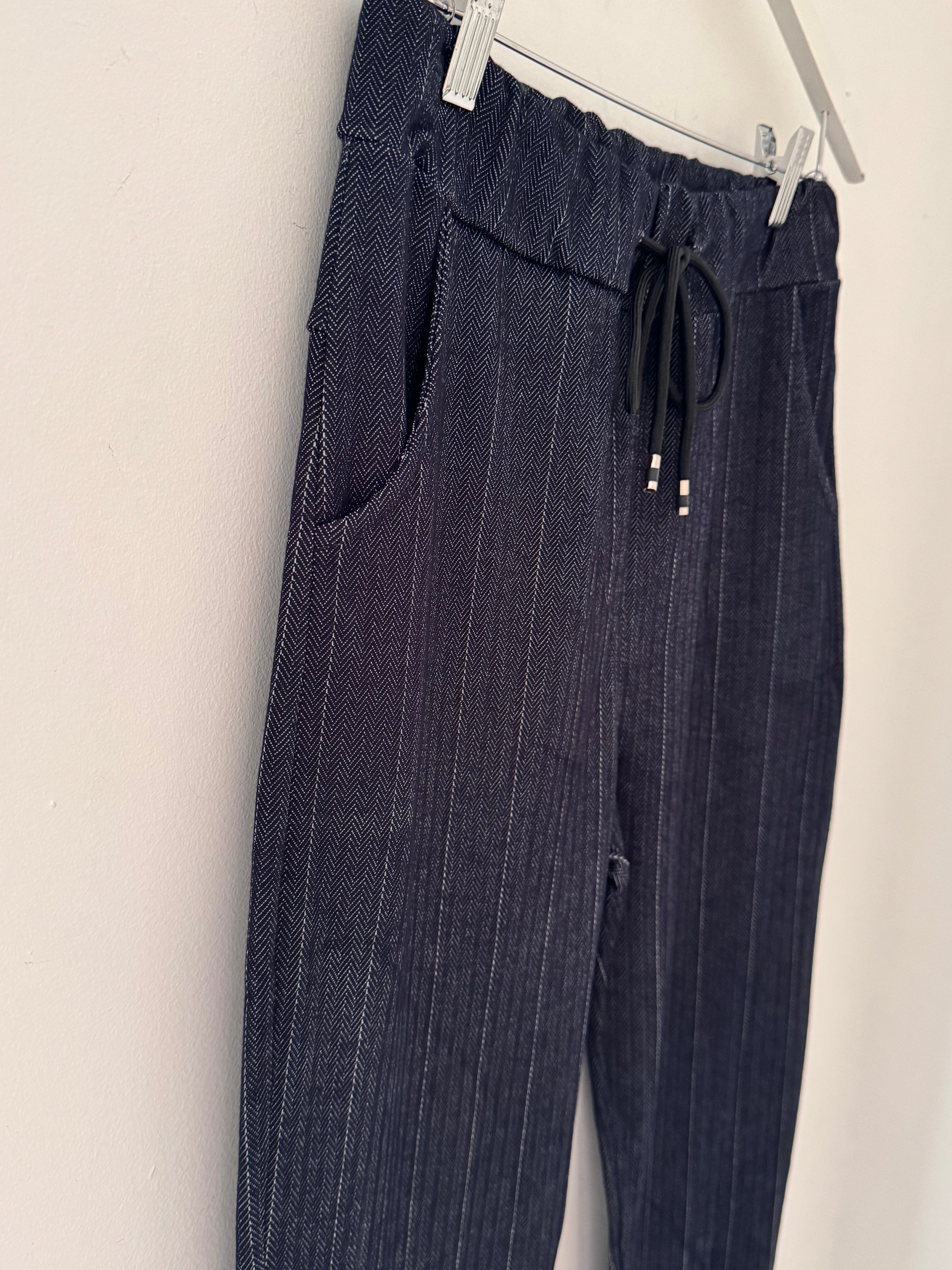 Pinstripe & Herringbone Stretch Joggers in Ink