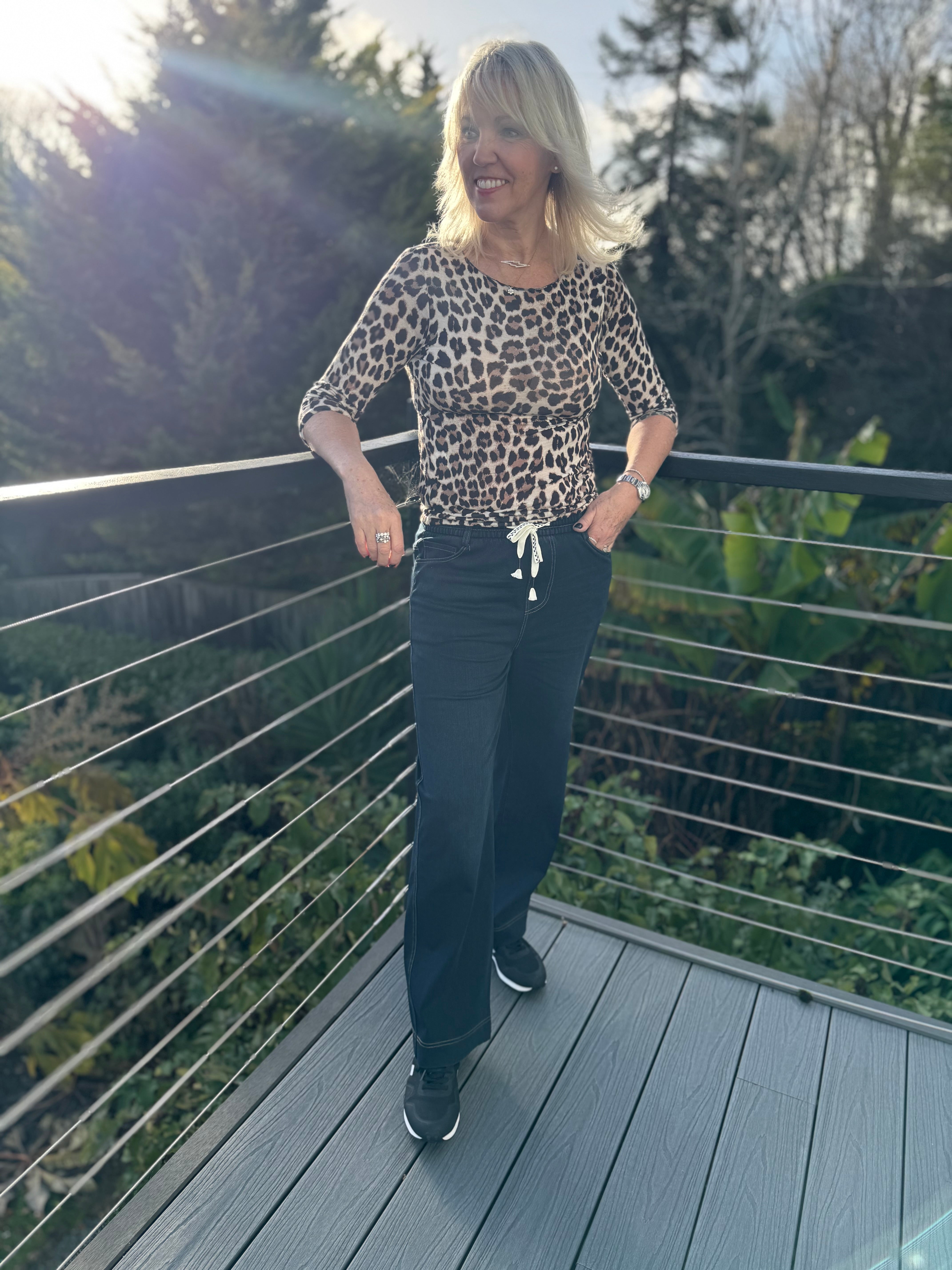 Stretch Wide Leg Joggers in Dark Denim