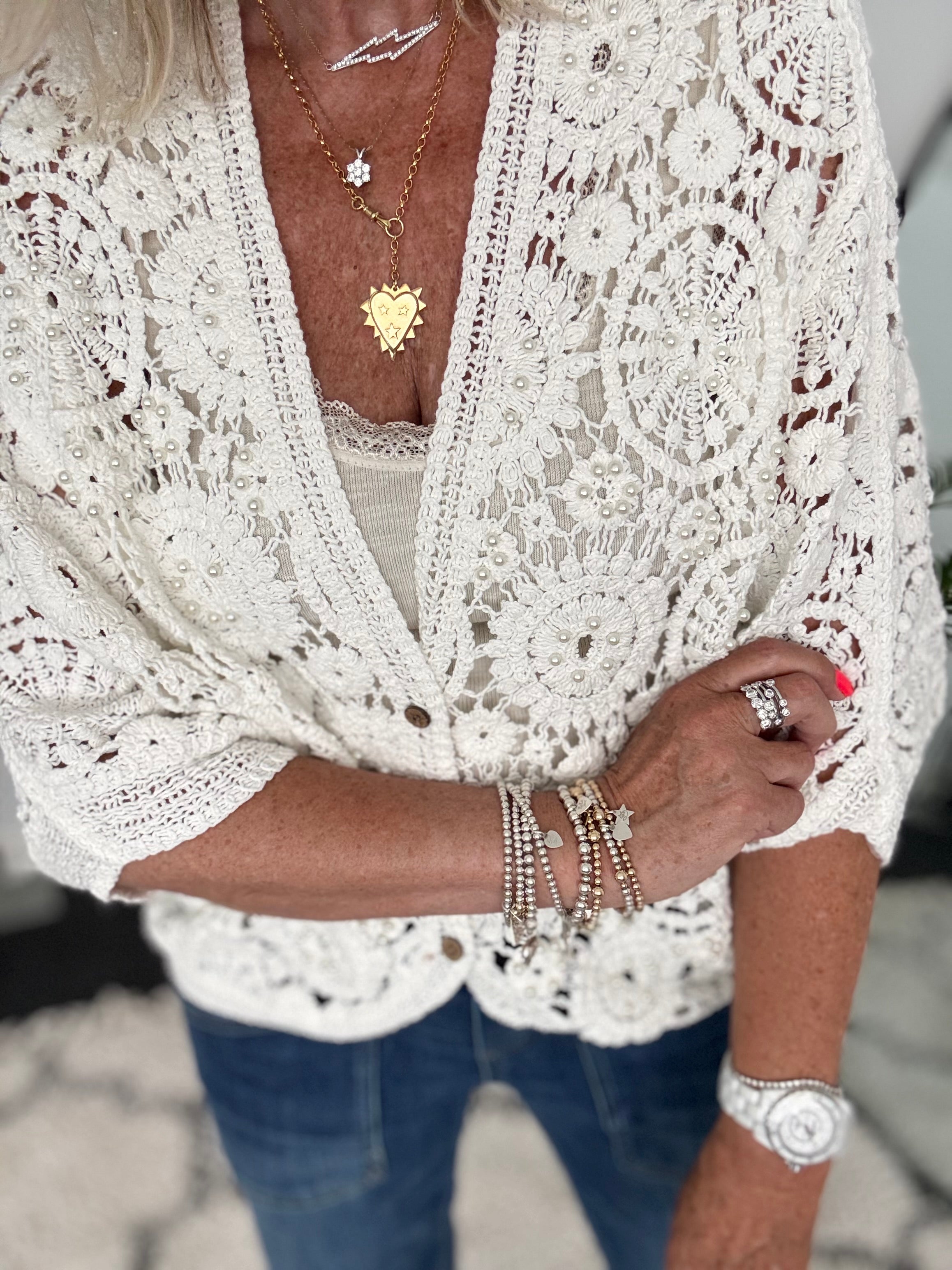 Batwing Crochet Cardigan in Ivory