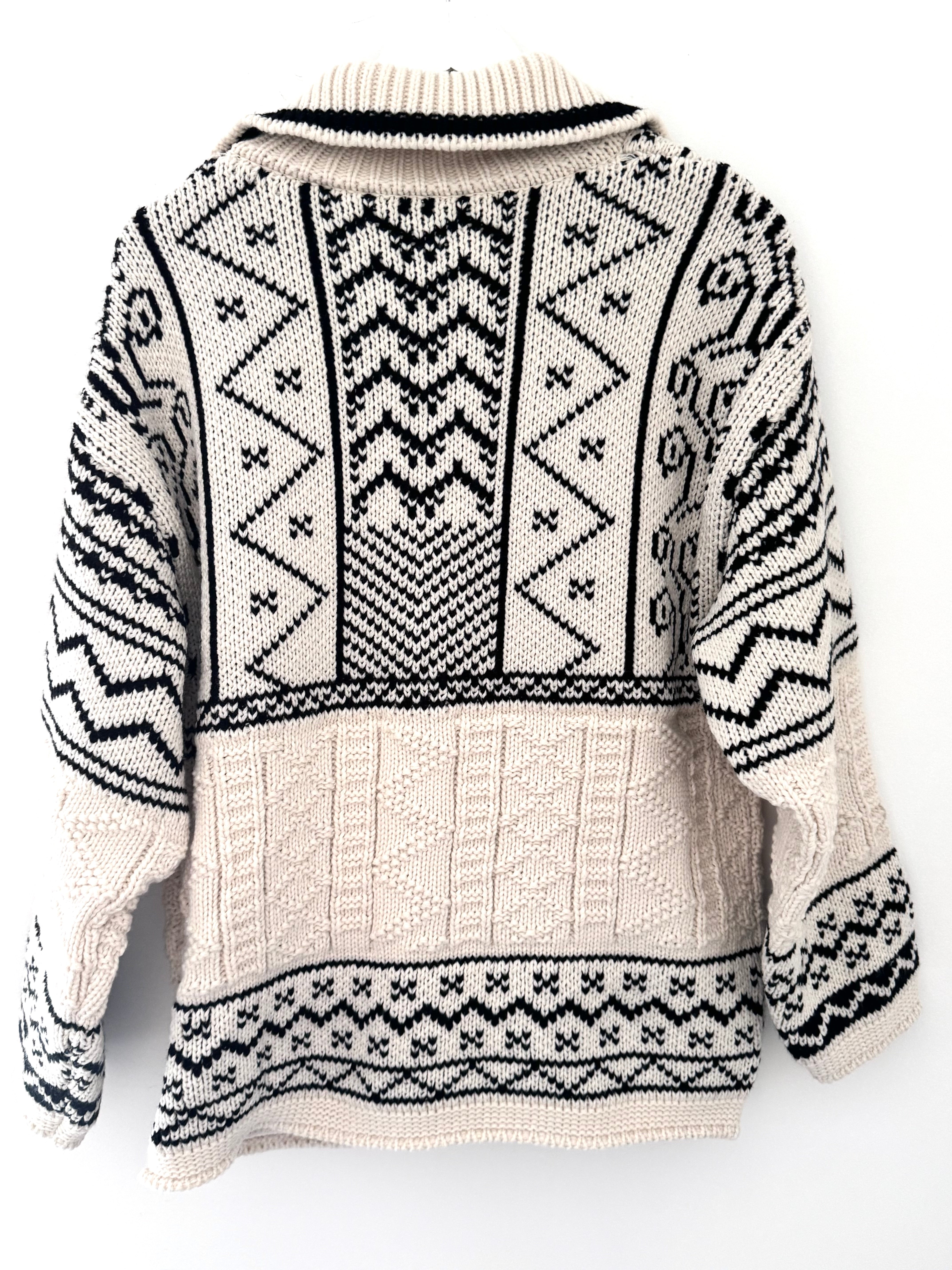 Luxe Nordic Cardigan with Toggles in Ecru & Black