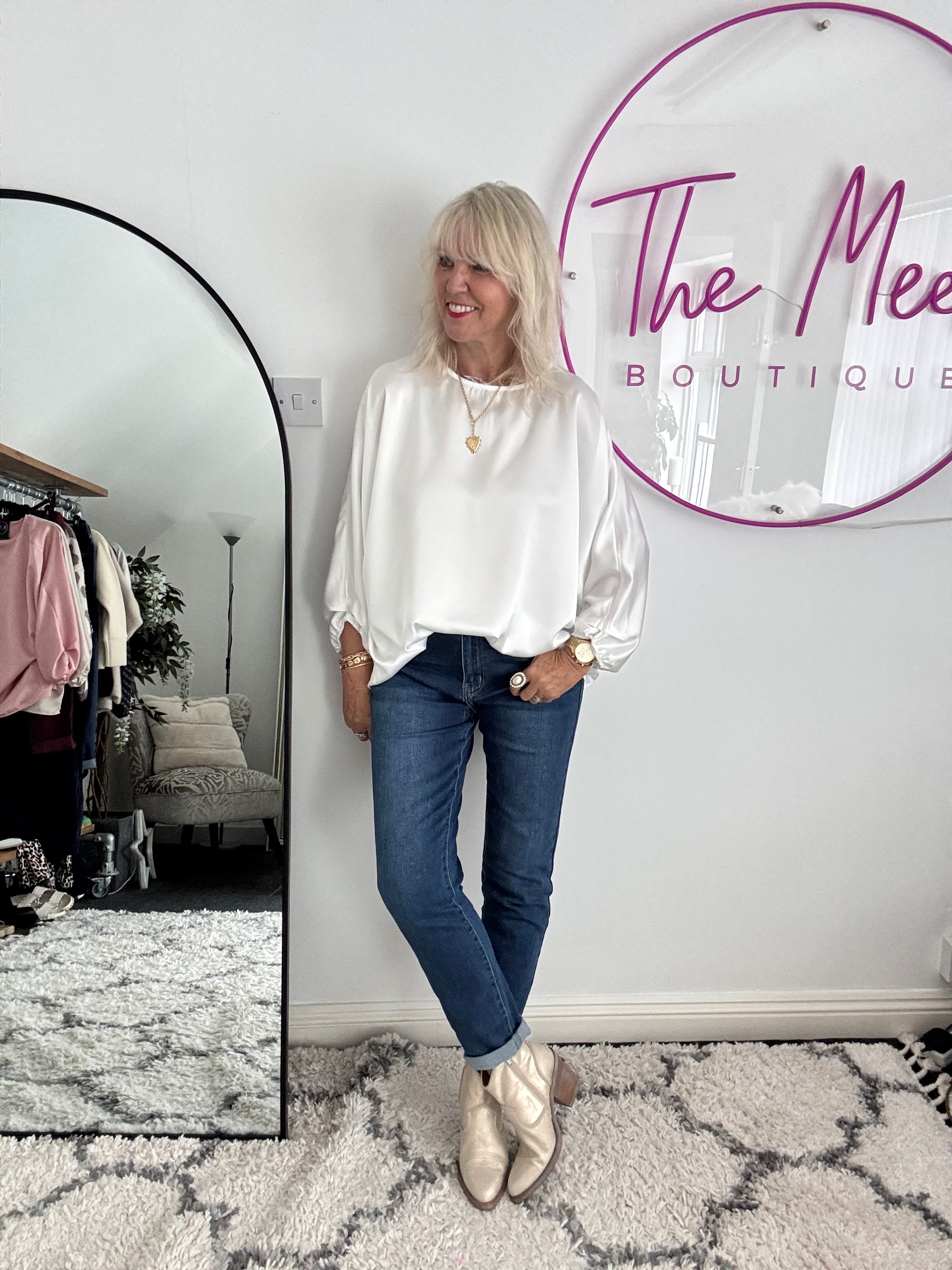 Silky Round Neck Top in Ivory