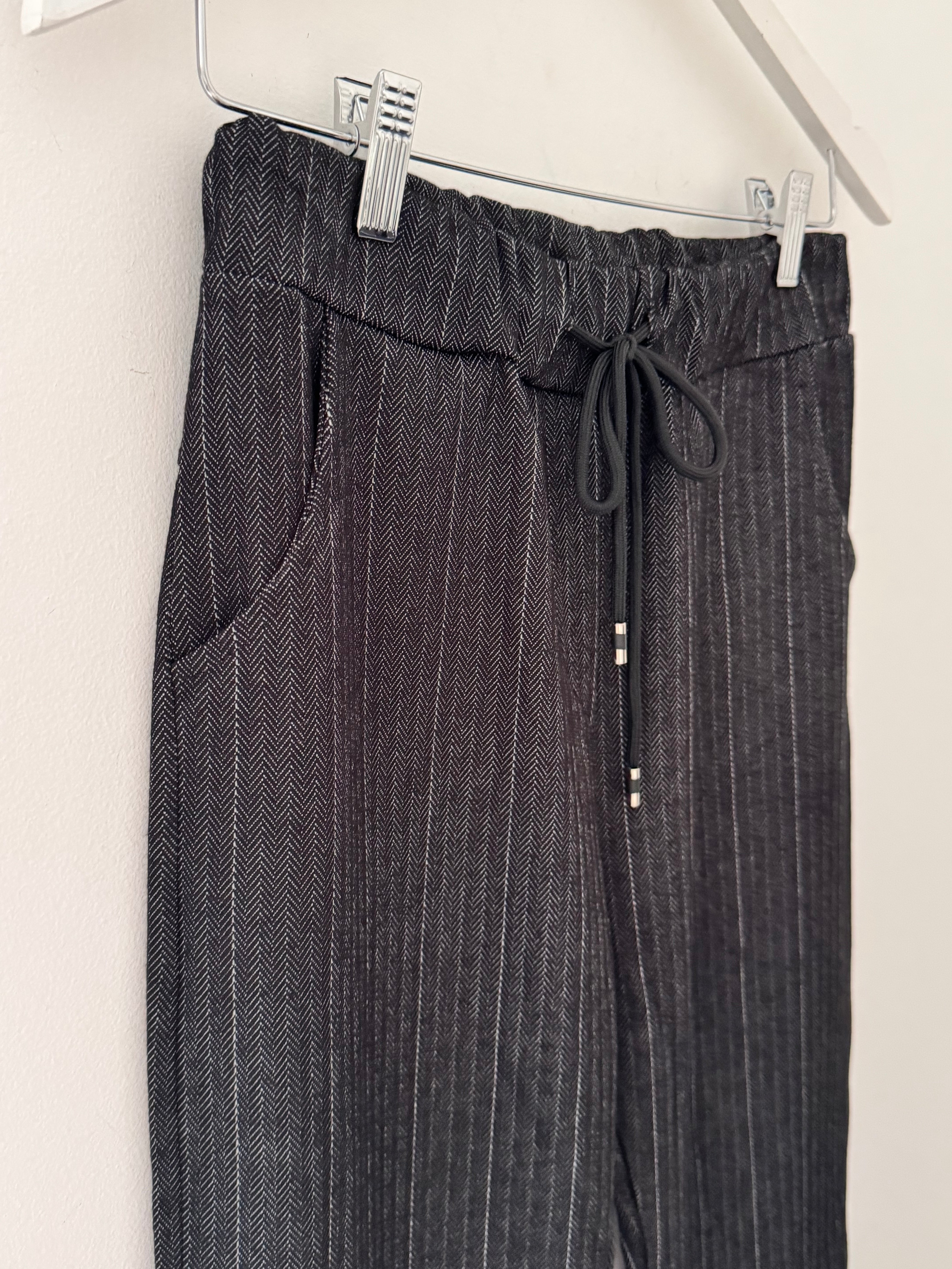 Pinstripe & Herringbone Stretch Joggers in Black