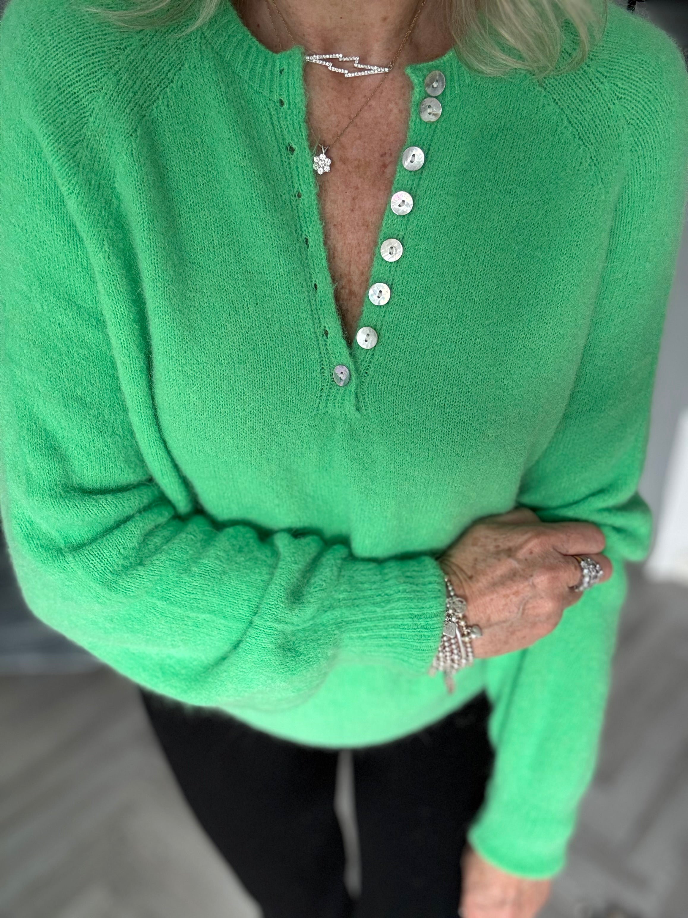 Softie Jumper with Button Neck in Bright Green