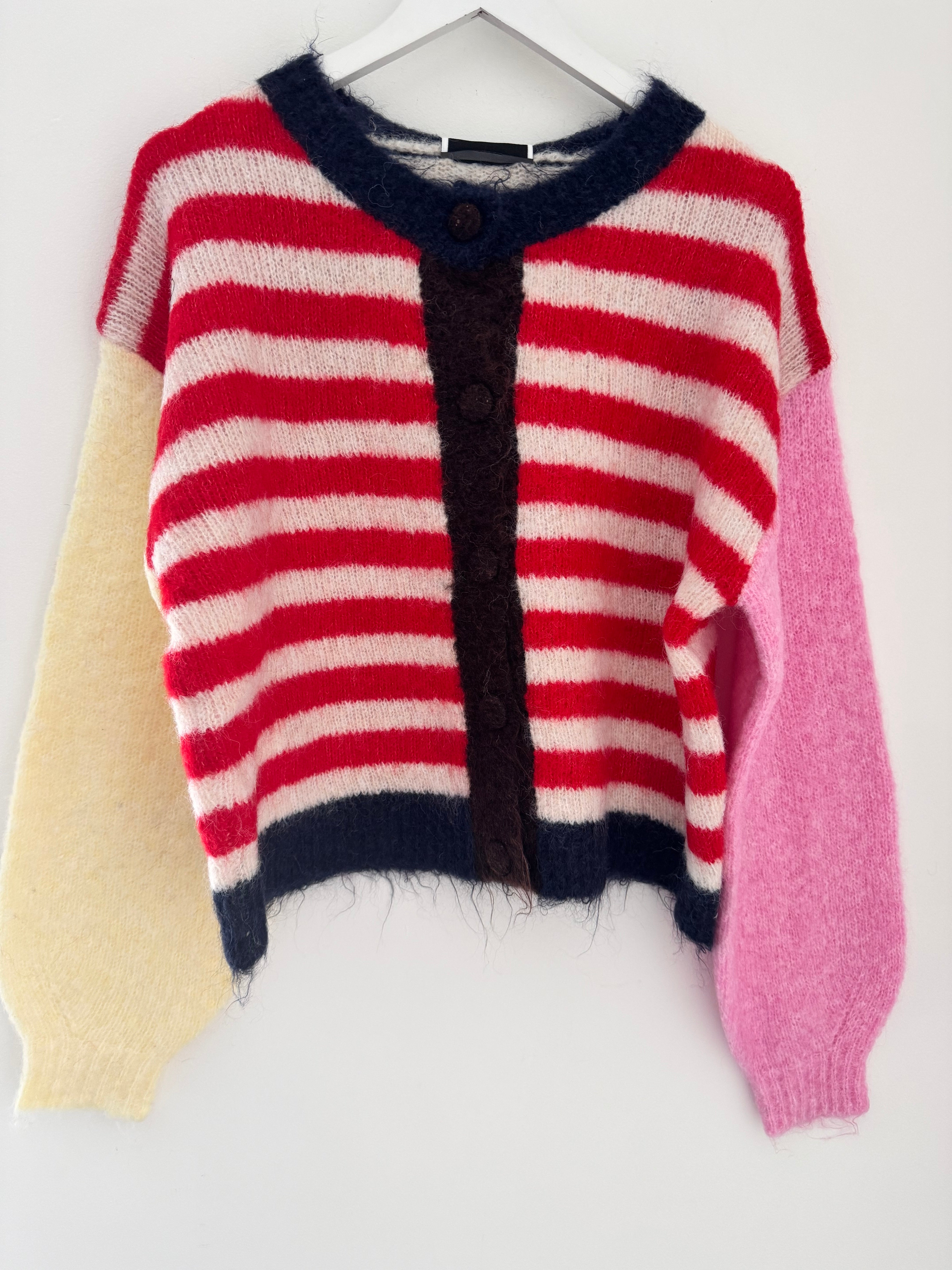 Stripe Mohair Cardi in Red & Yellow