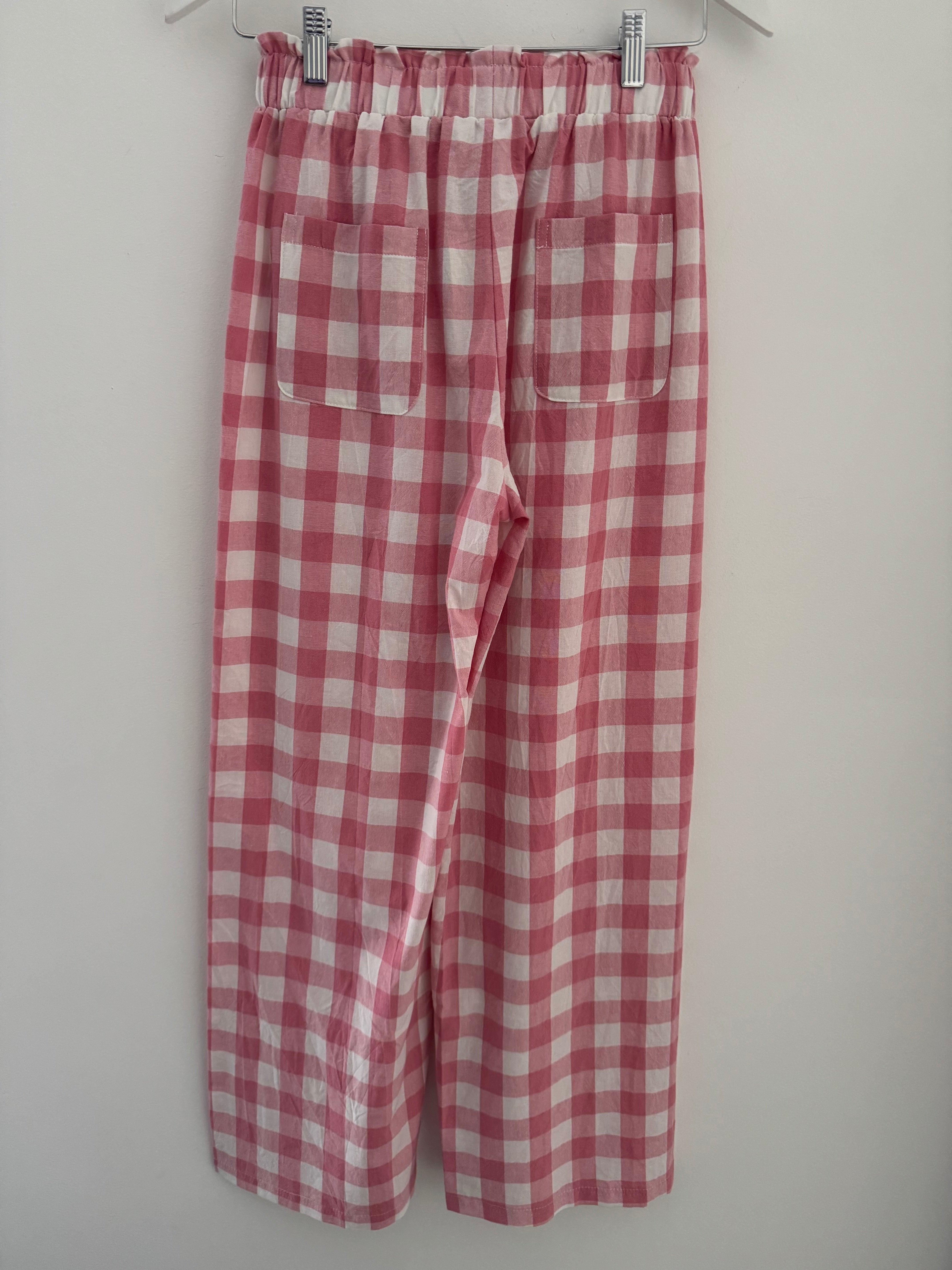 Check Trousers in Pink & White