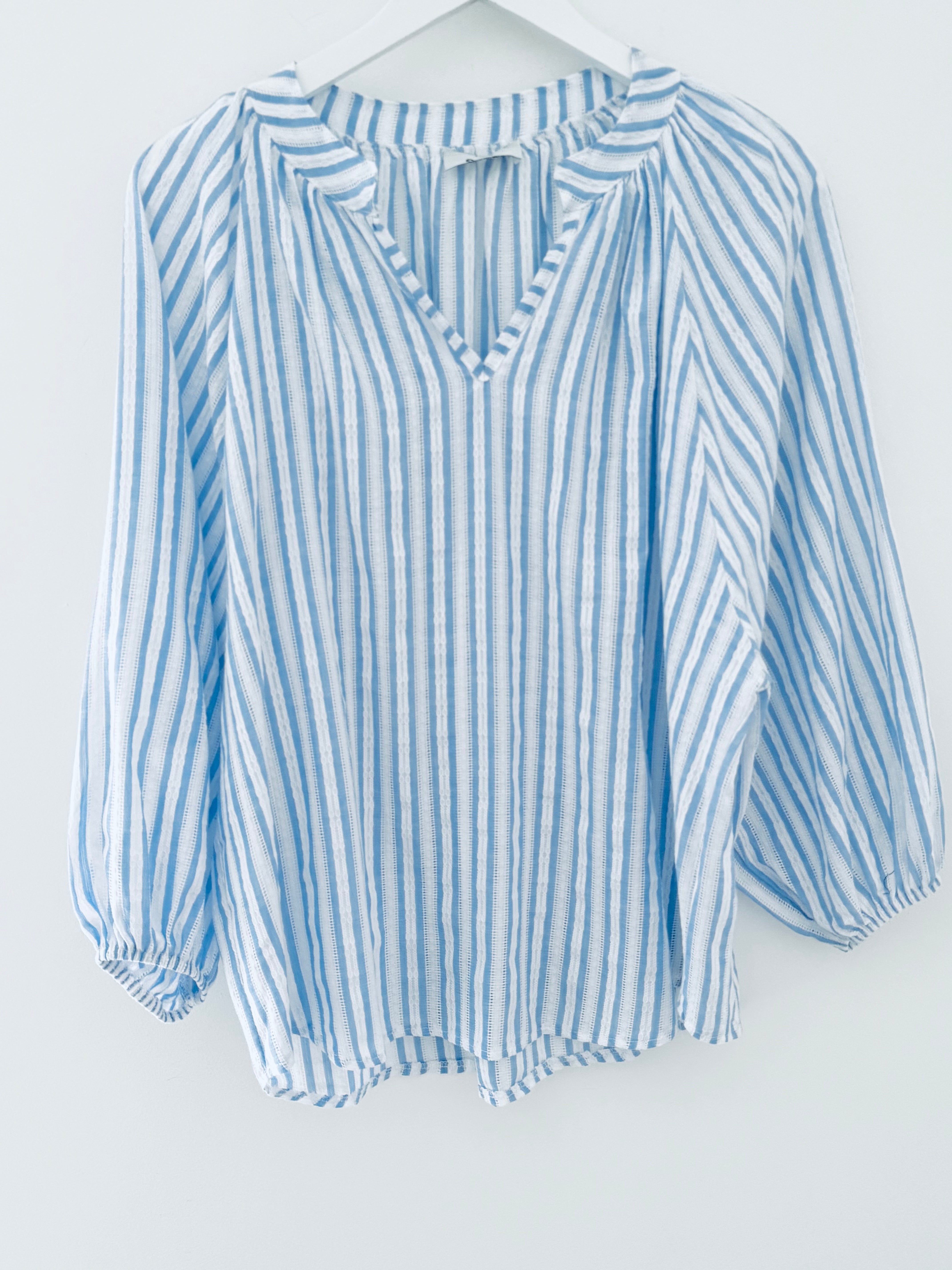 Fresh Cotton Blouse in Blue & White Stripes