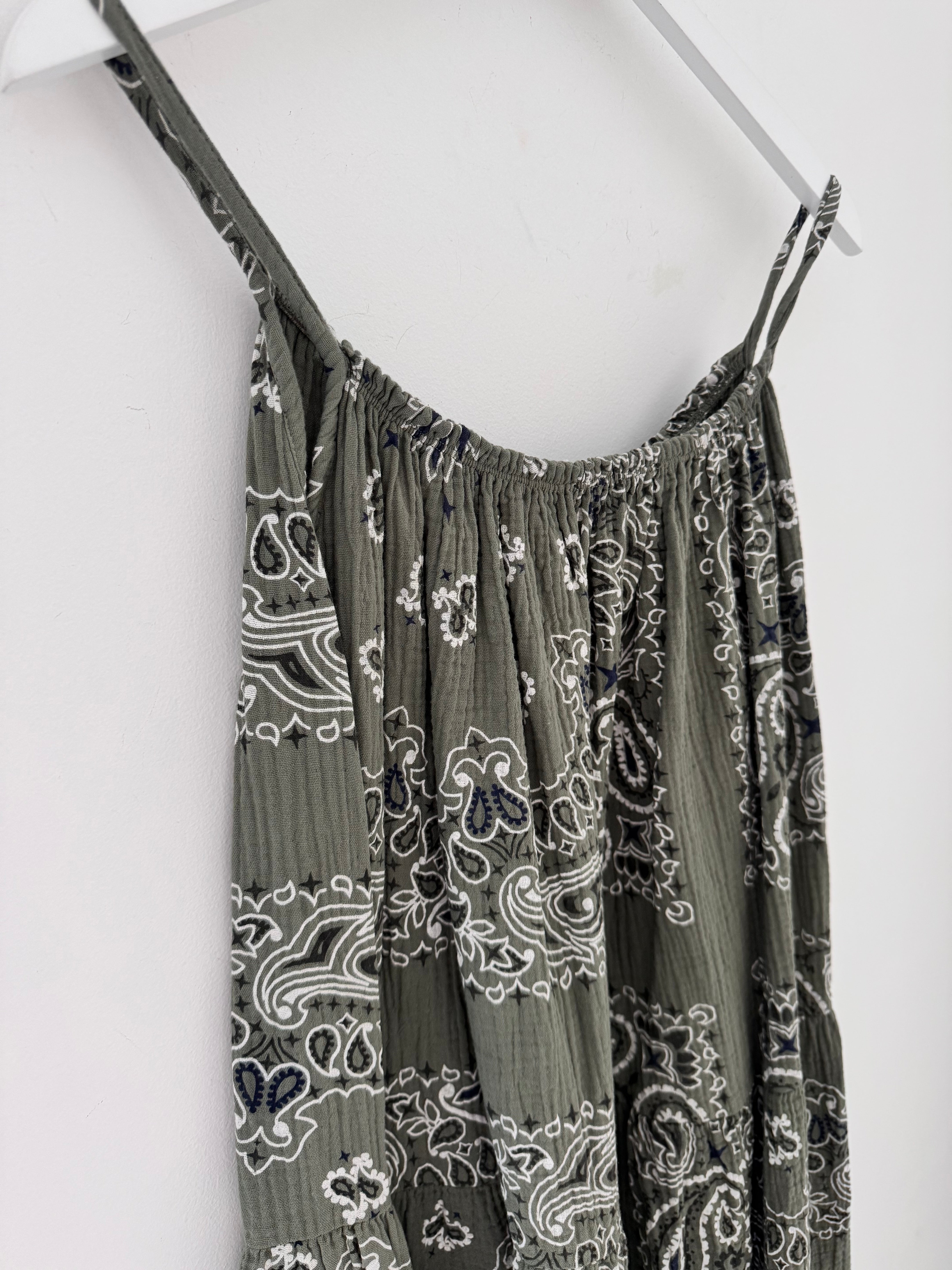 Paisley Cheesecloth Dress in Khaki