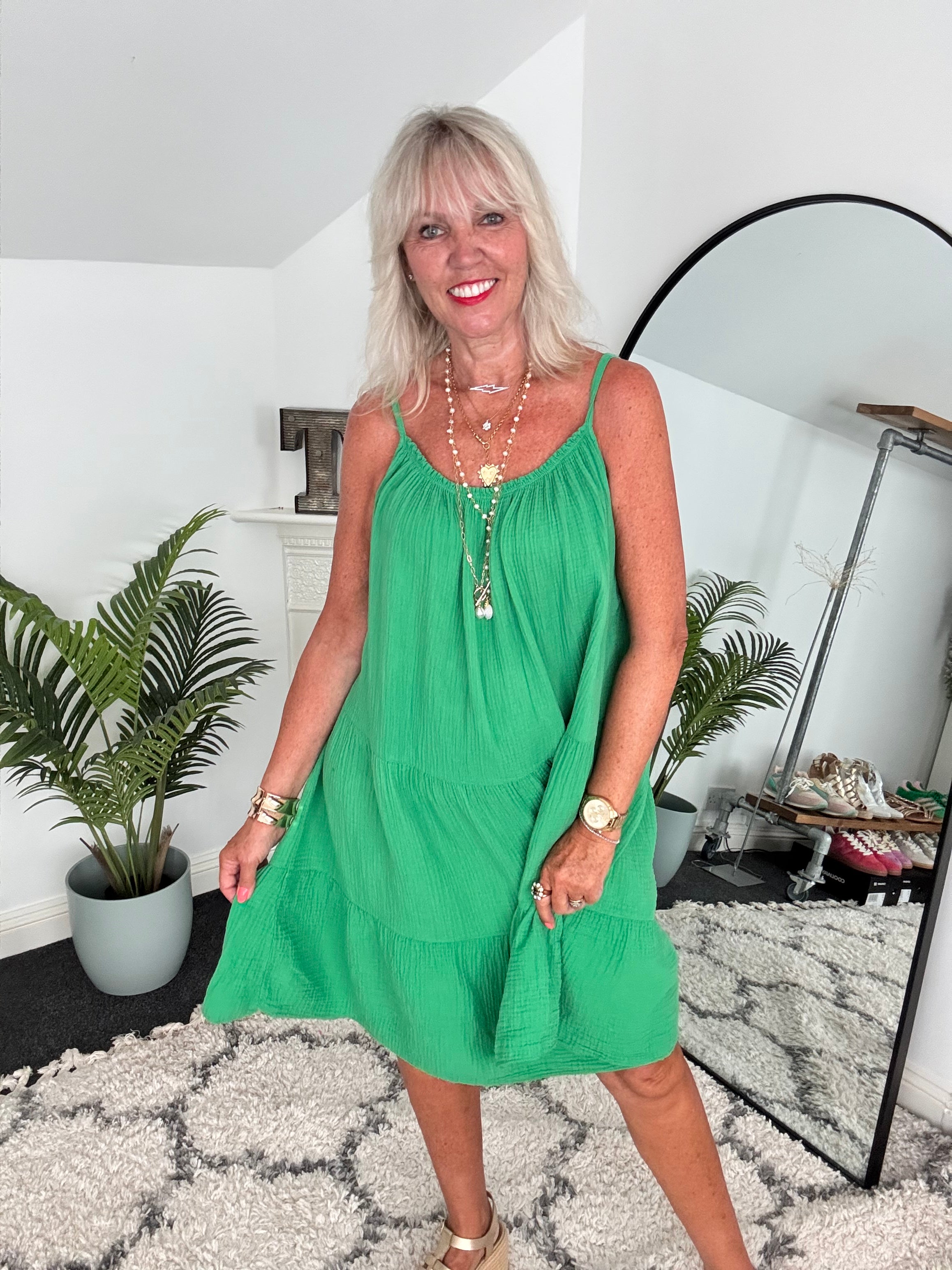 Cheesecloth Dress in Emerald