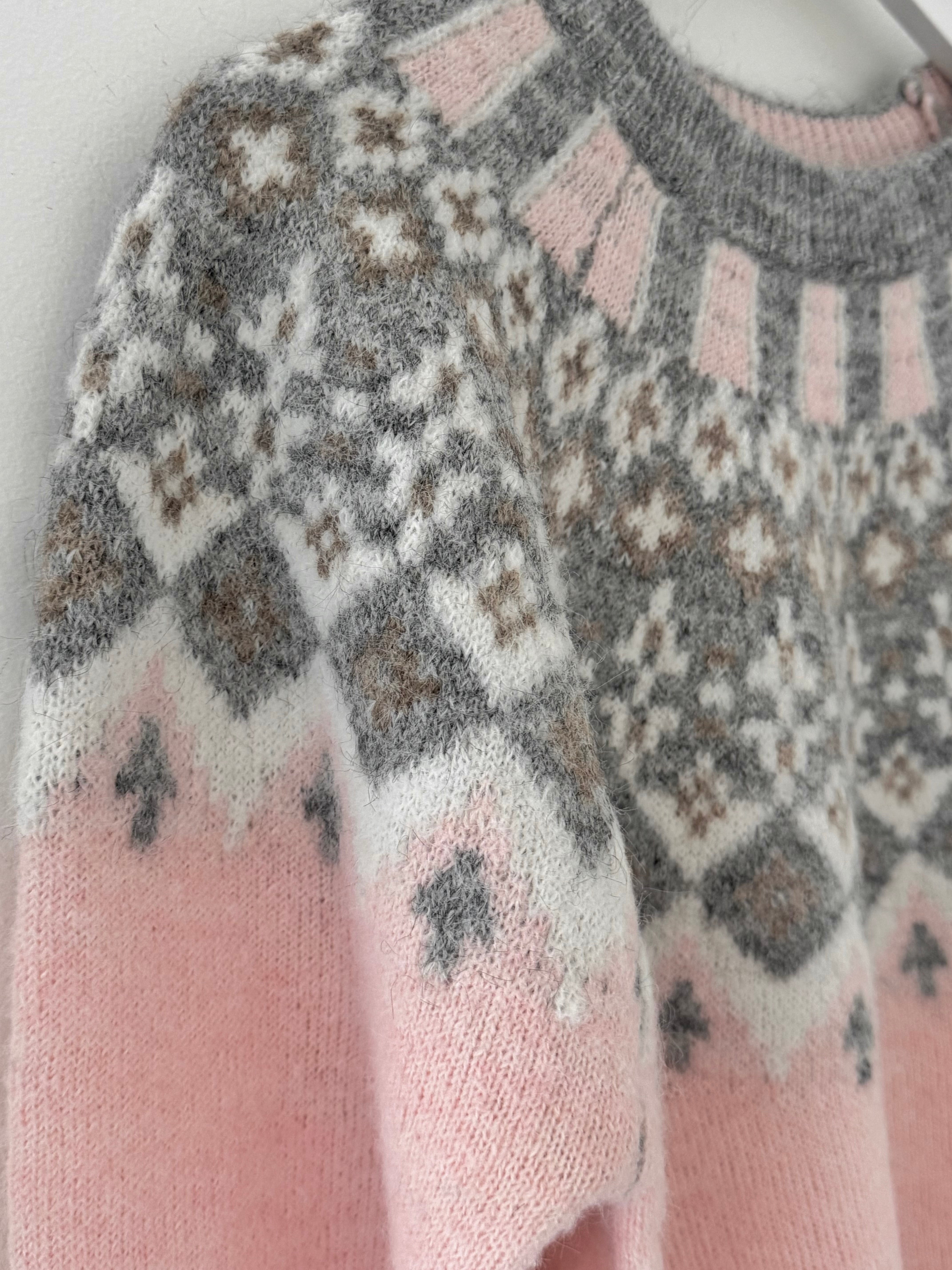Soft Fair Isle Jumper in Pink & Grey
