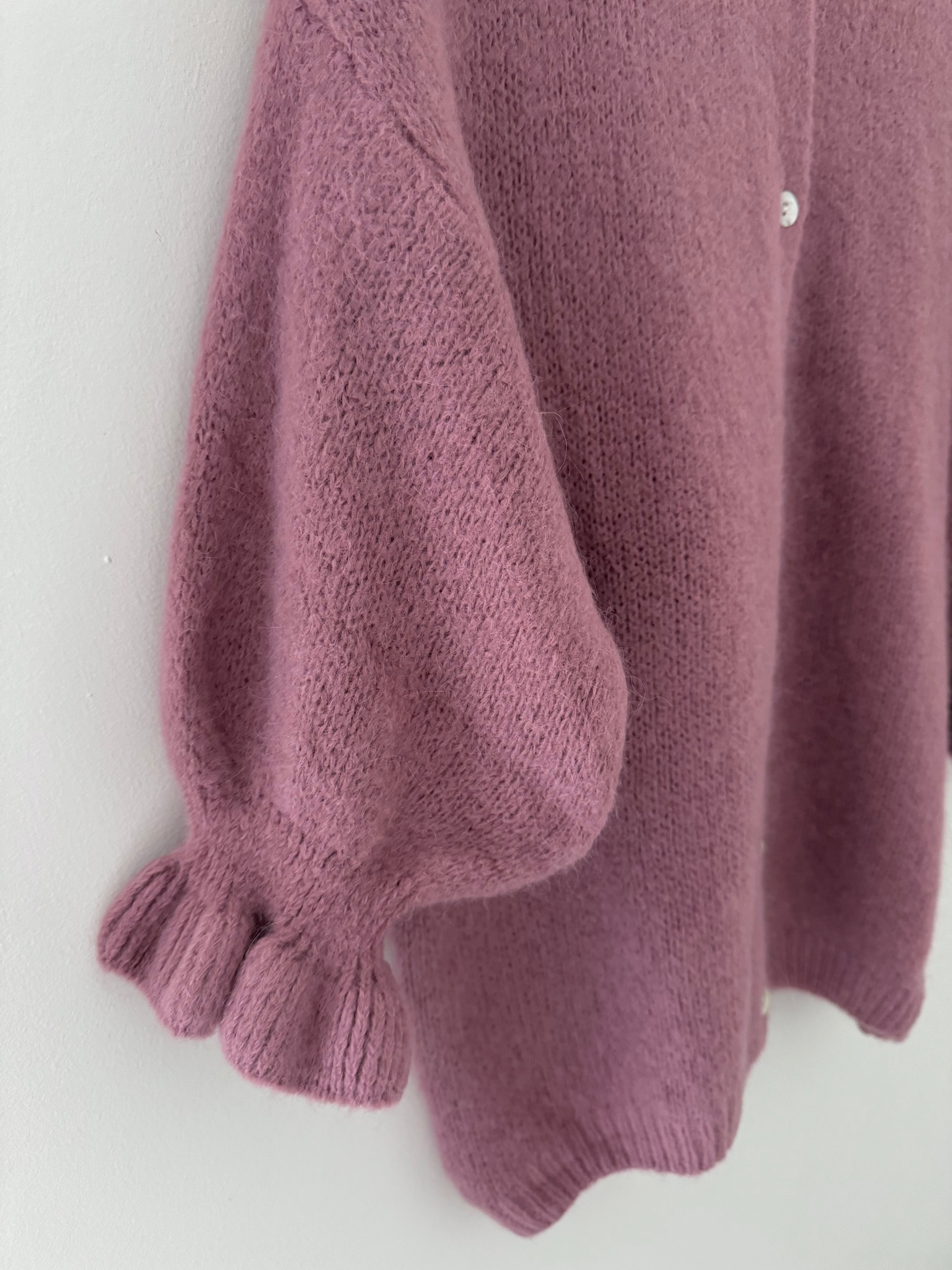 Alpaca Cardi with Frill Cuffs in Soft Pink