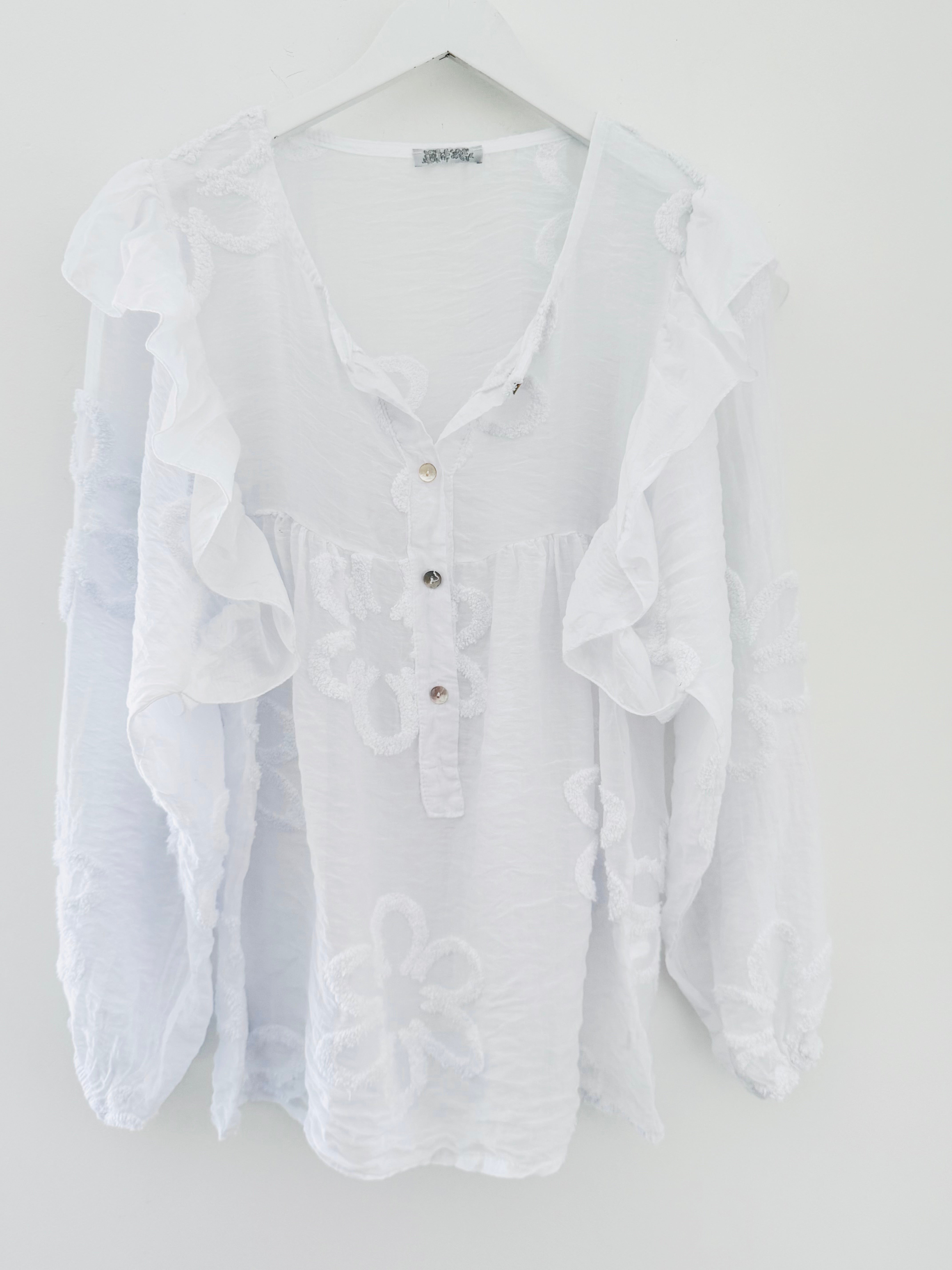 Textured Floral Design Shirt in White