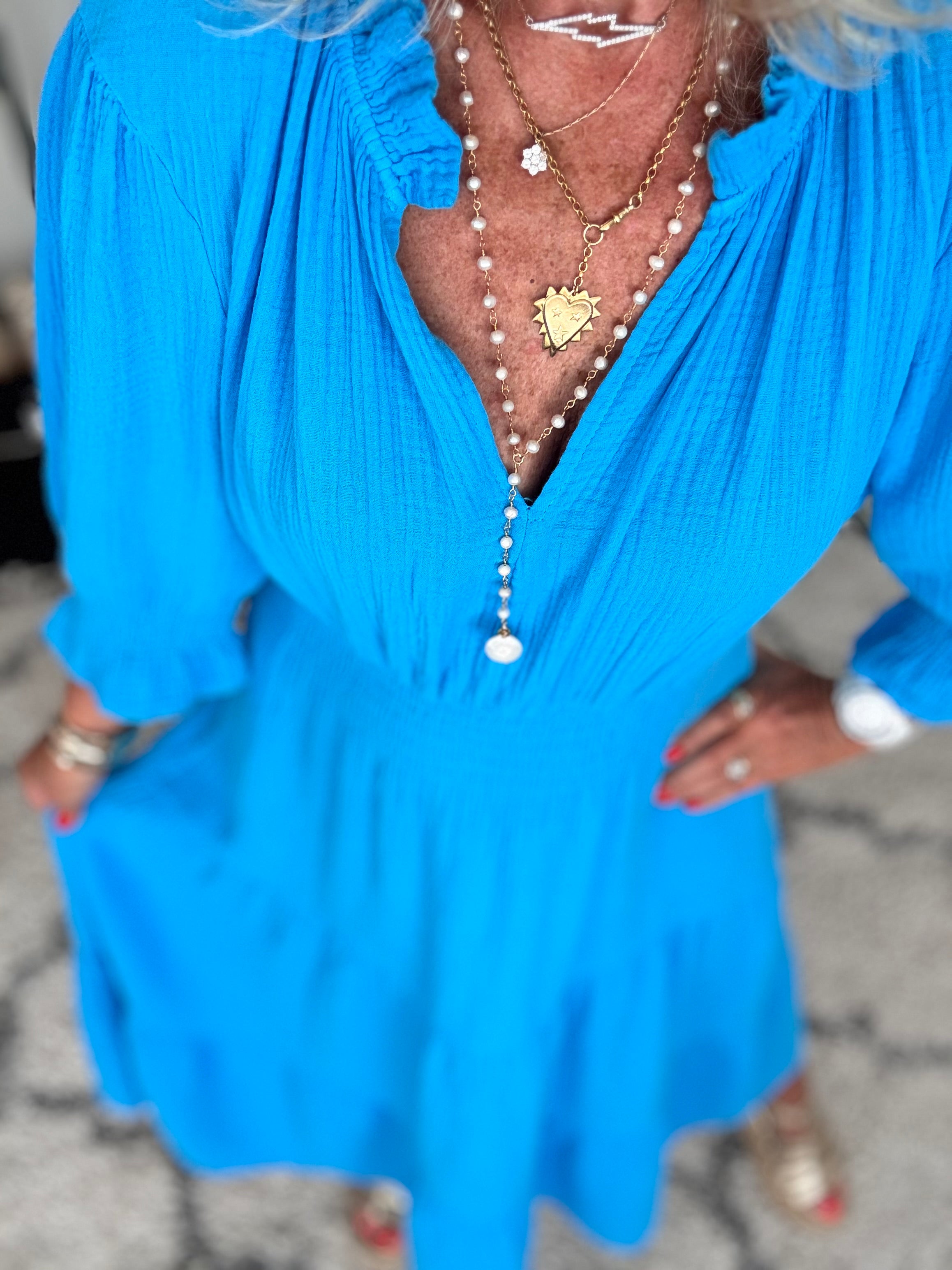 Cheesecloth Midi Dress in Azure Blue