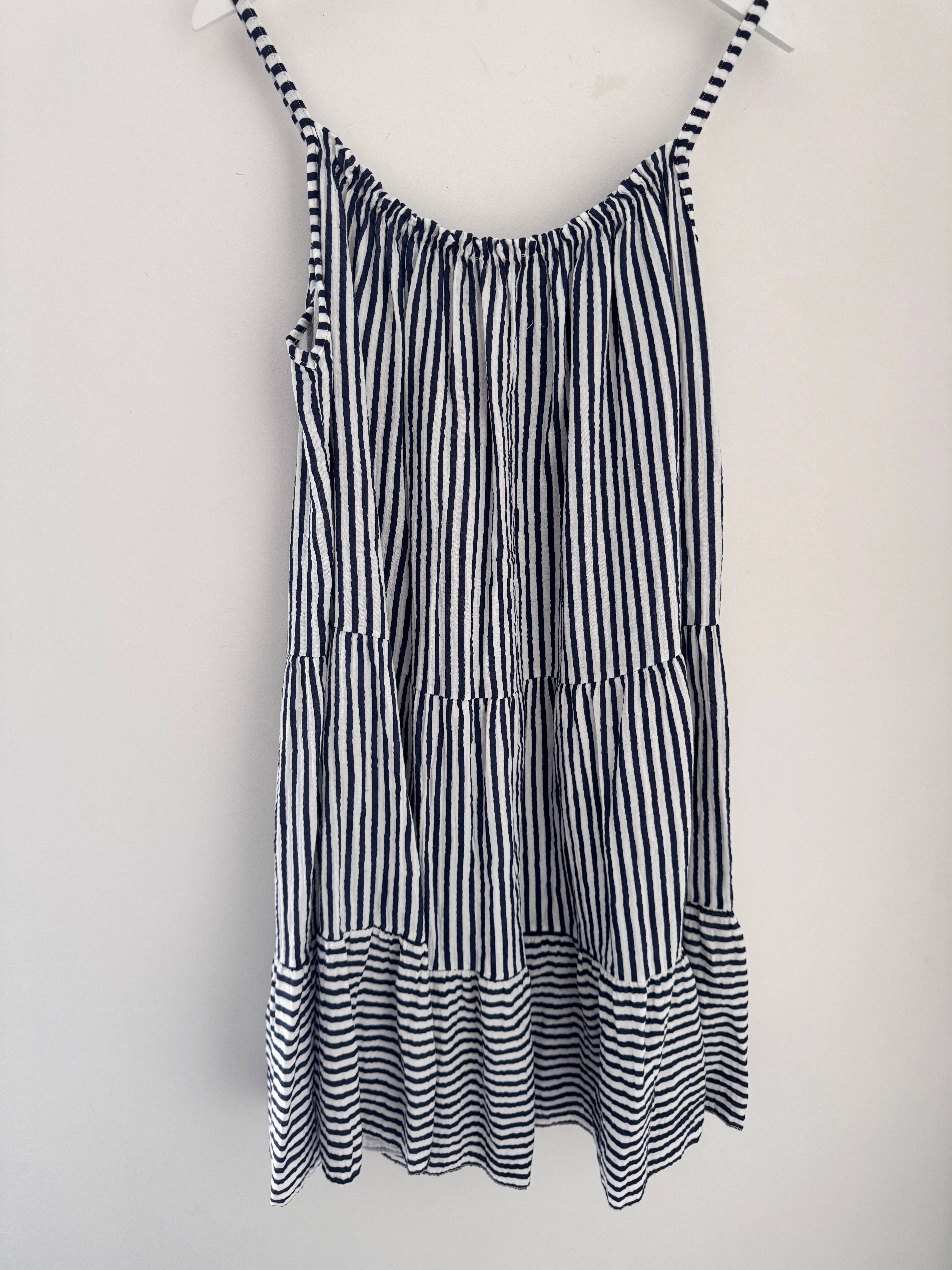 Stripe Cheesecloth Dress in Navy & White