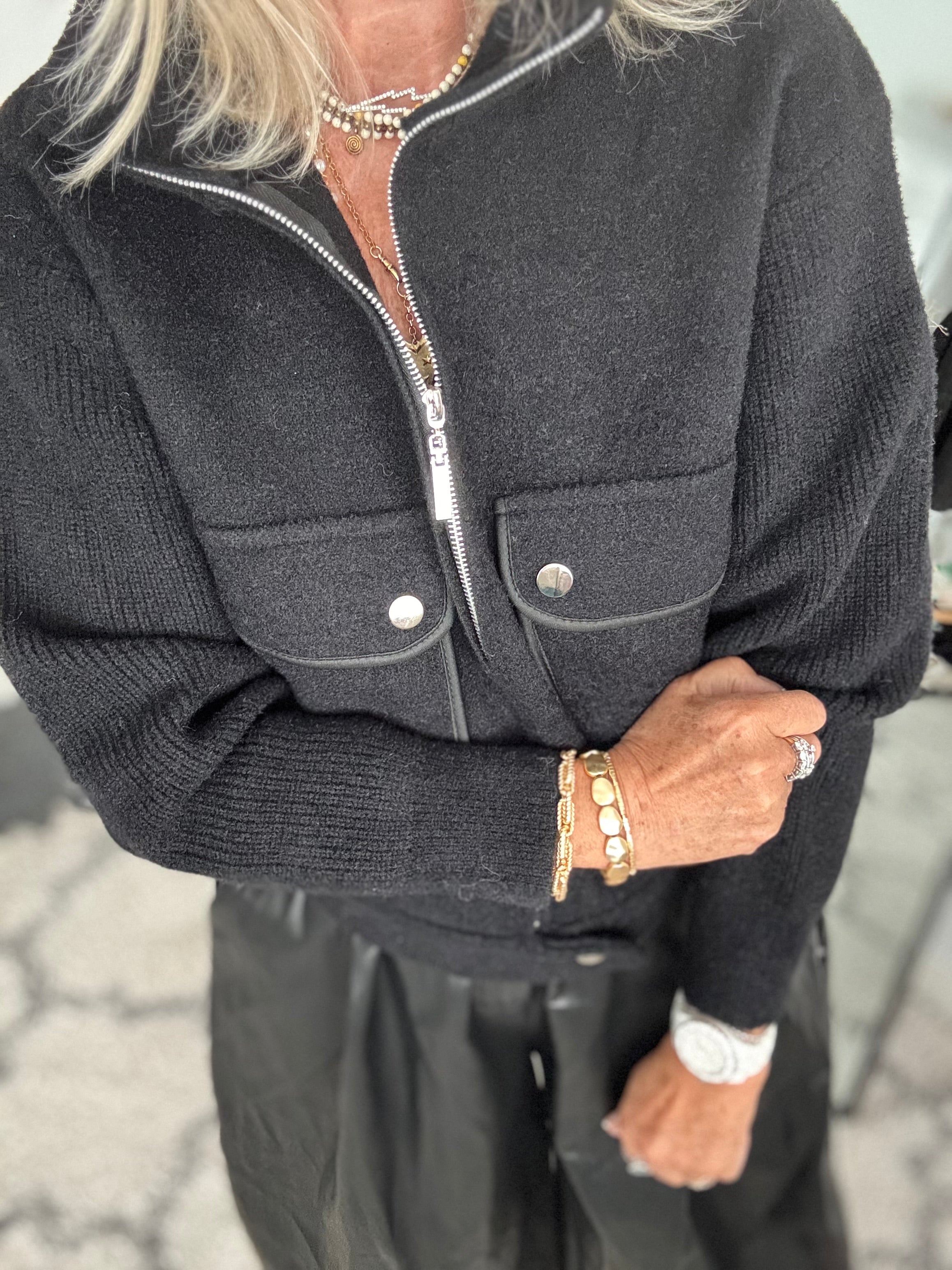 Zip Front Jacket in Black