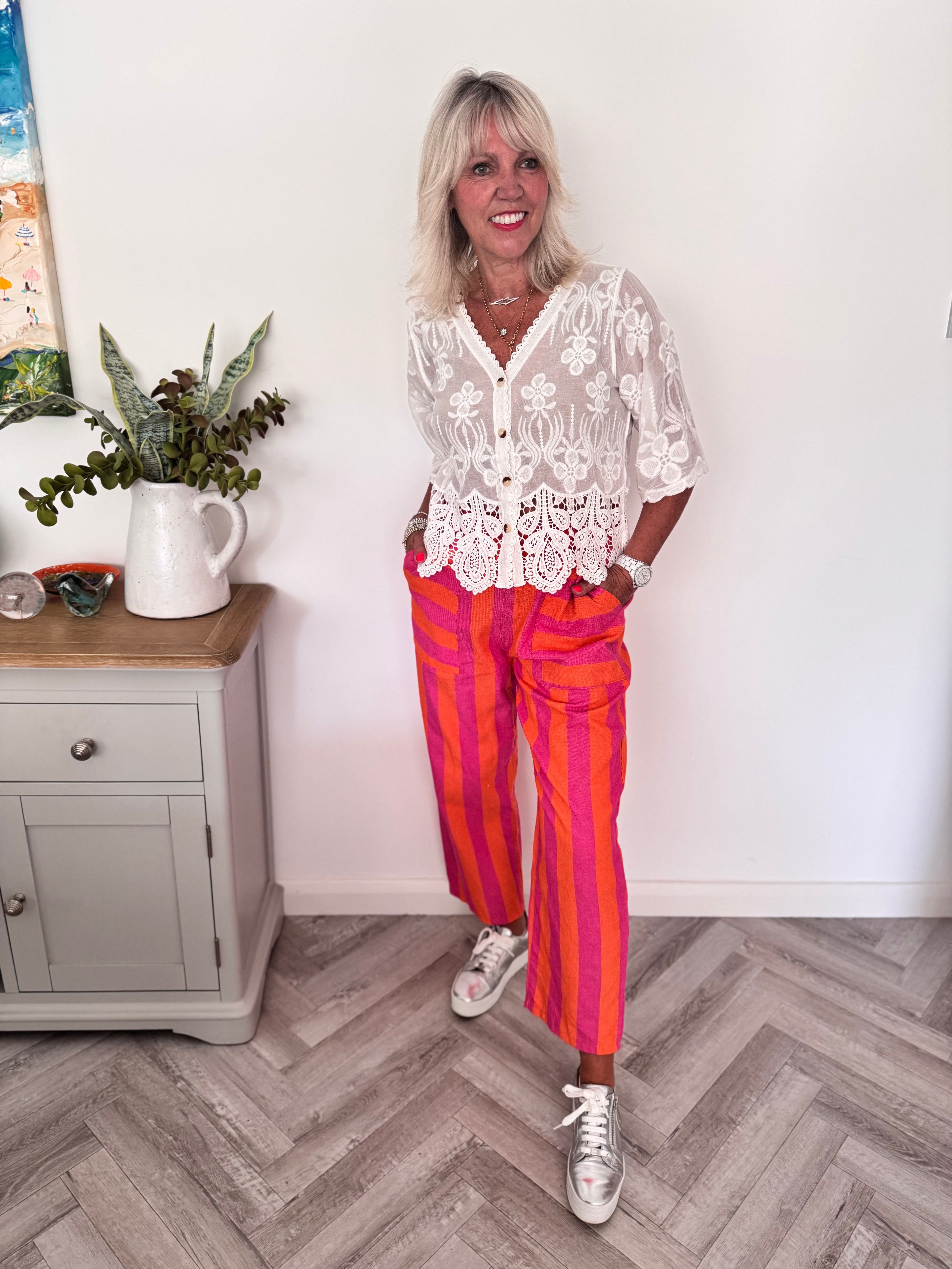 Stripe Trousers with Deep Pockets in Pink & Orange