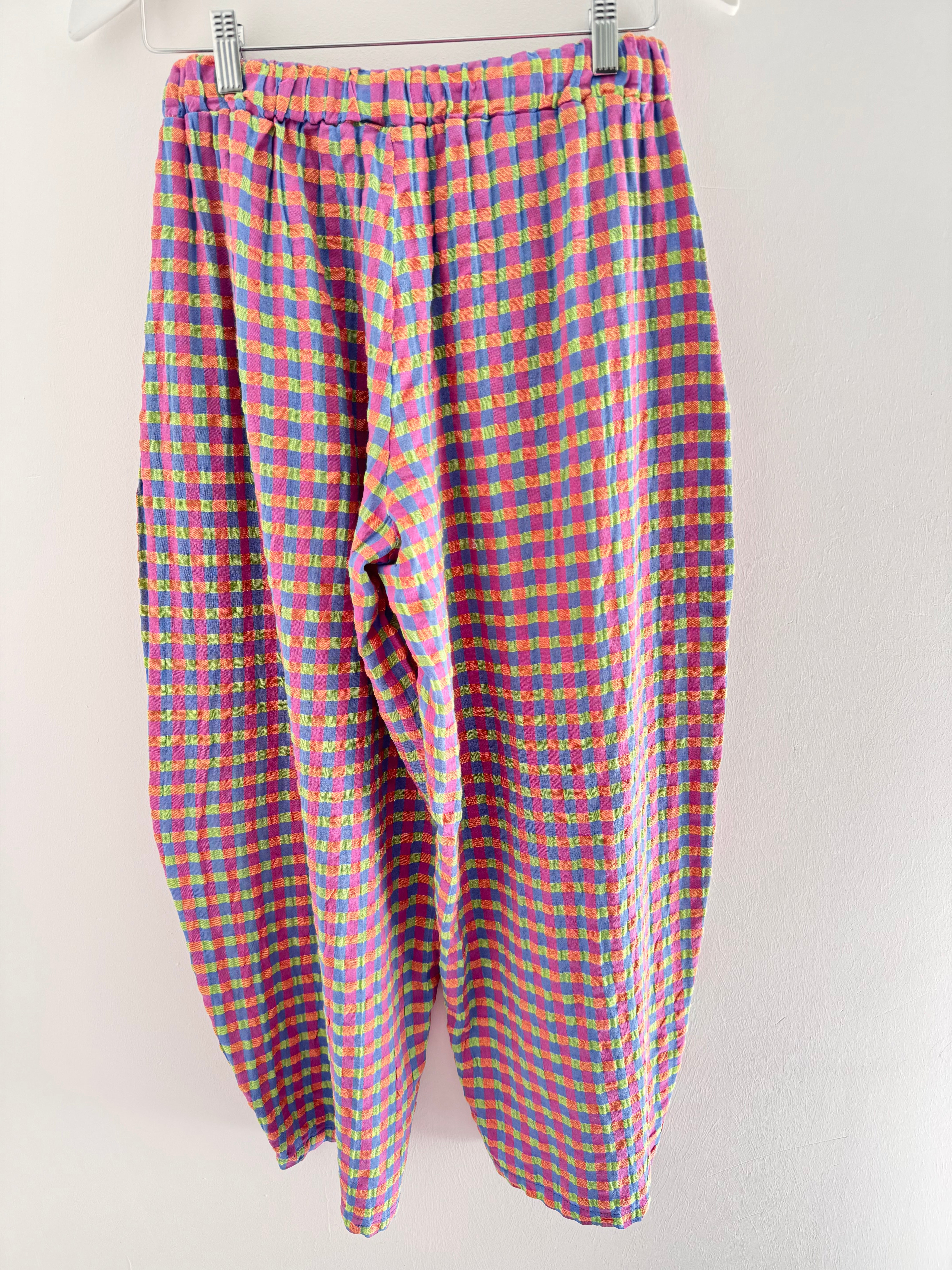 Barrel Check Trousers in Pink & Lime
