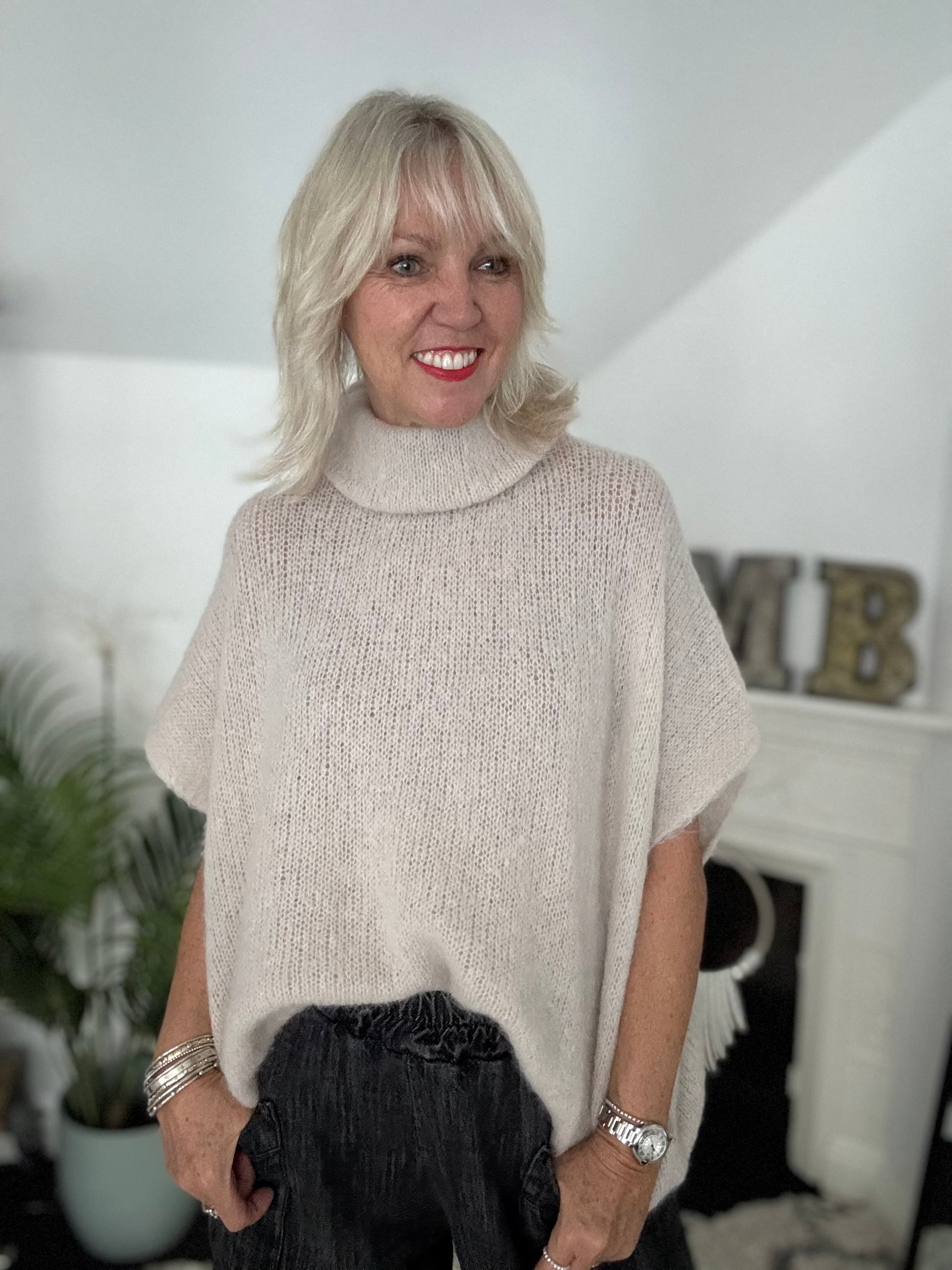 Alpaca Roll Neck Tank in Latte