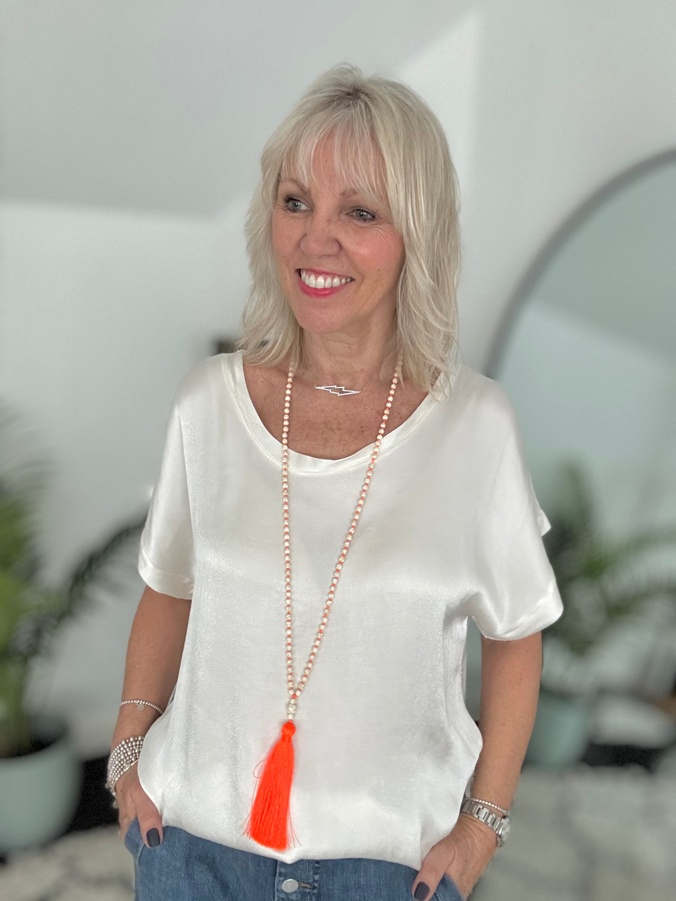 Bead Necklace with Neon Tassel