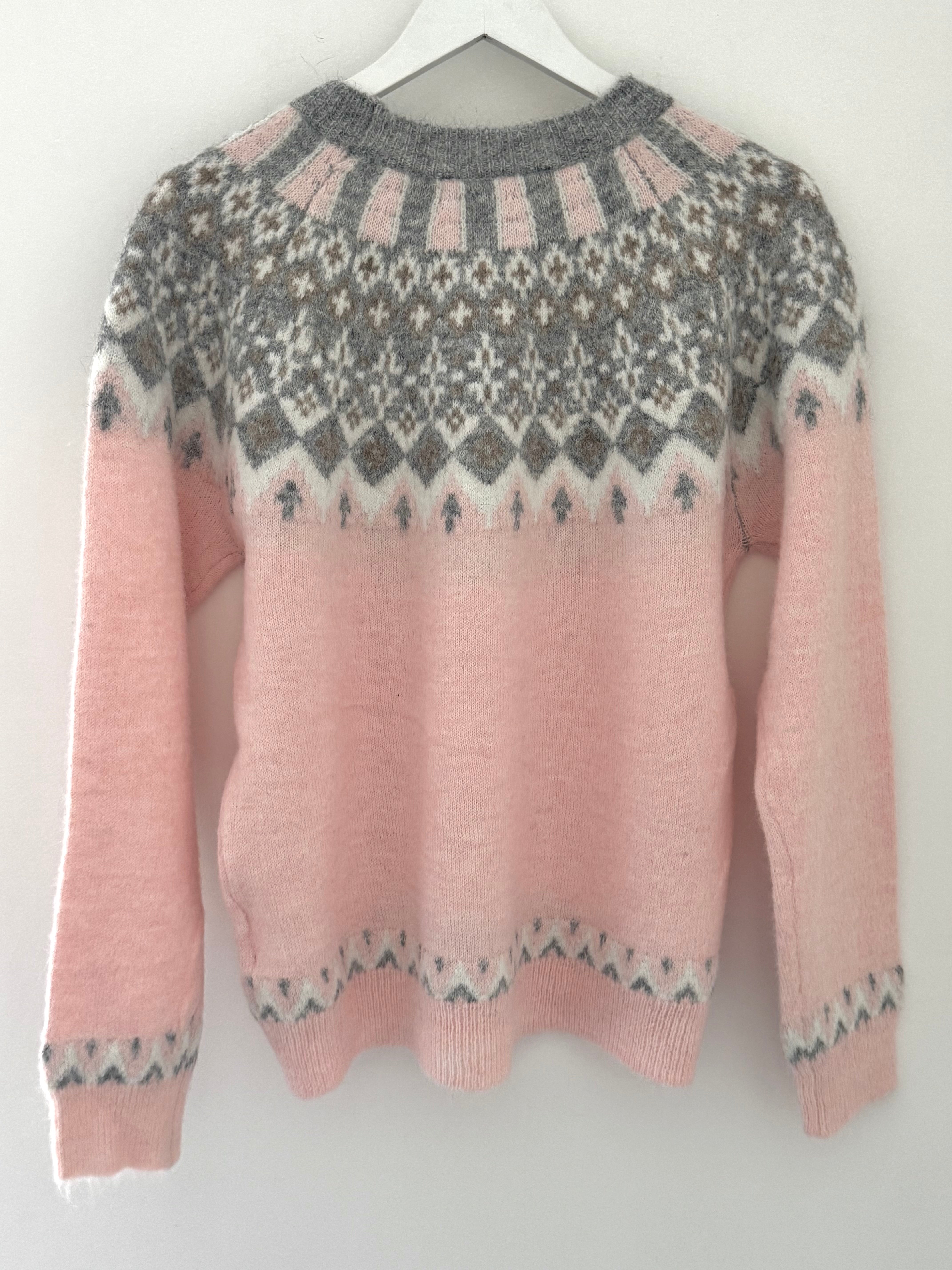 Soft Fair Isle Jumper in Pink & Grey