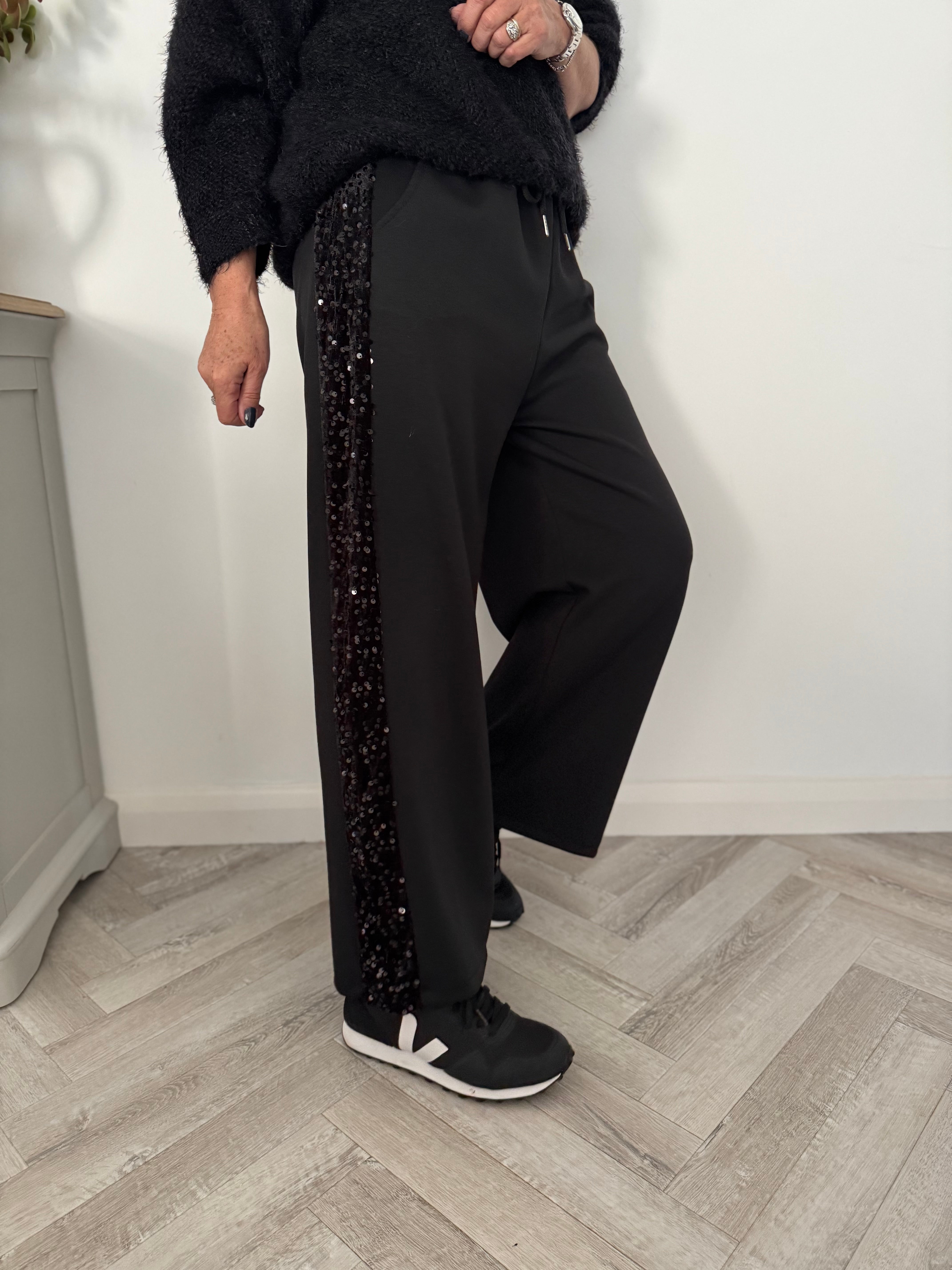 Crepe Trousers with Sequin Stripe
