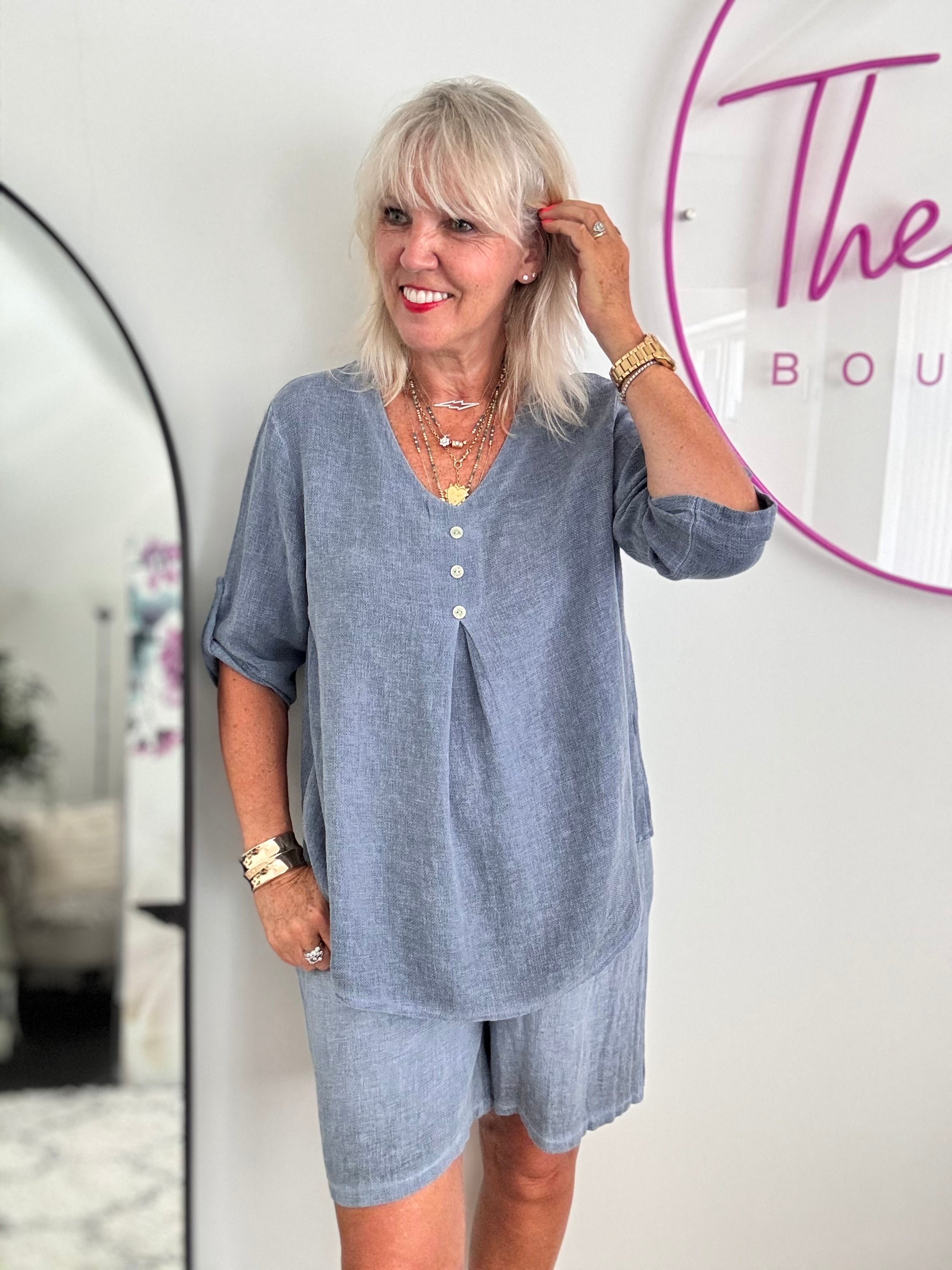 Linen & Cotton Shirt in Denim
