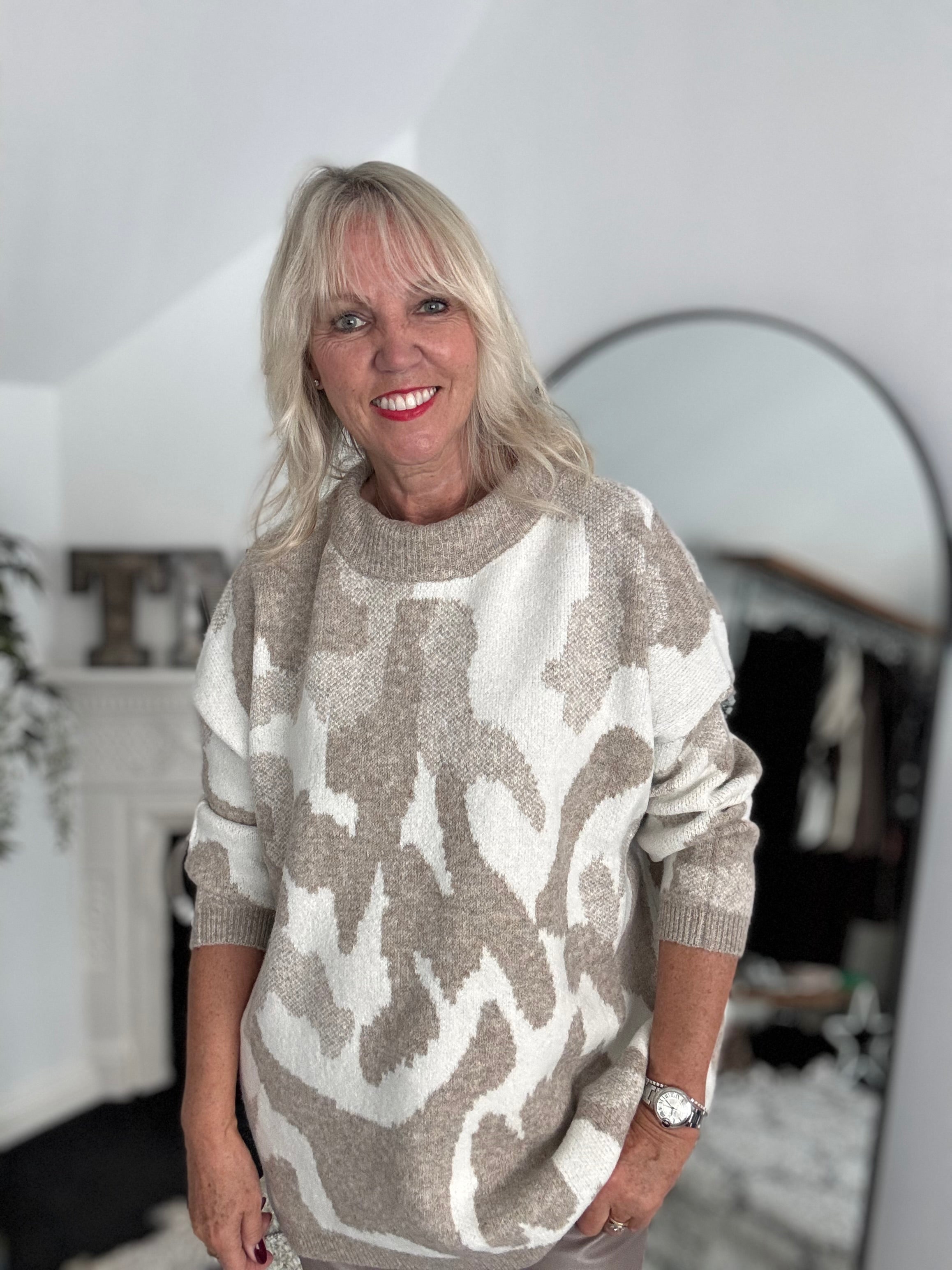 Luxe Jumper in Mocha & Ecru Camo