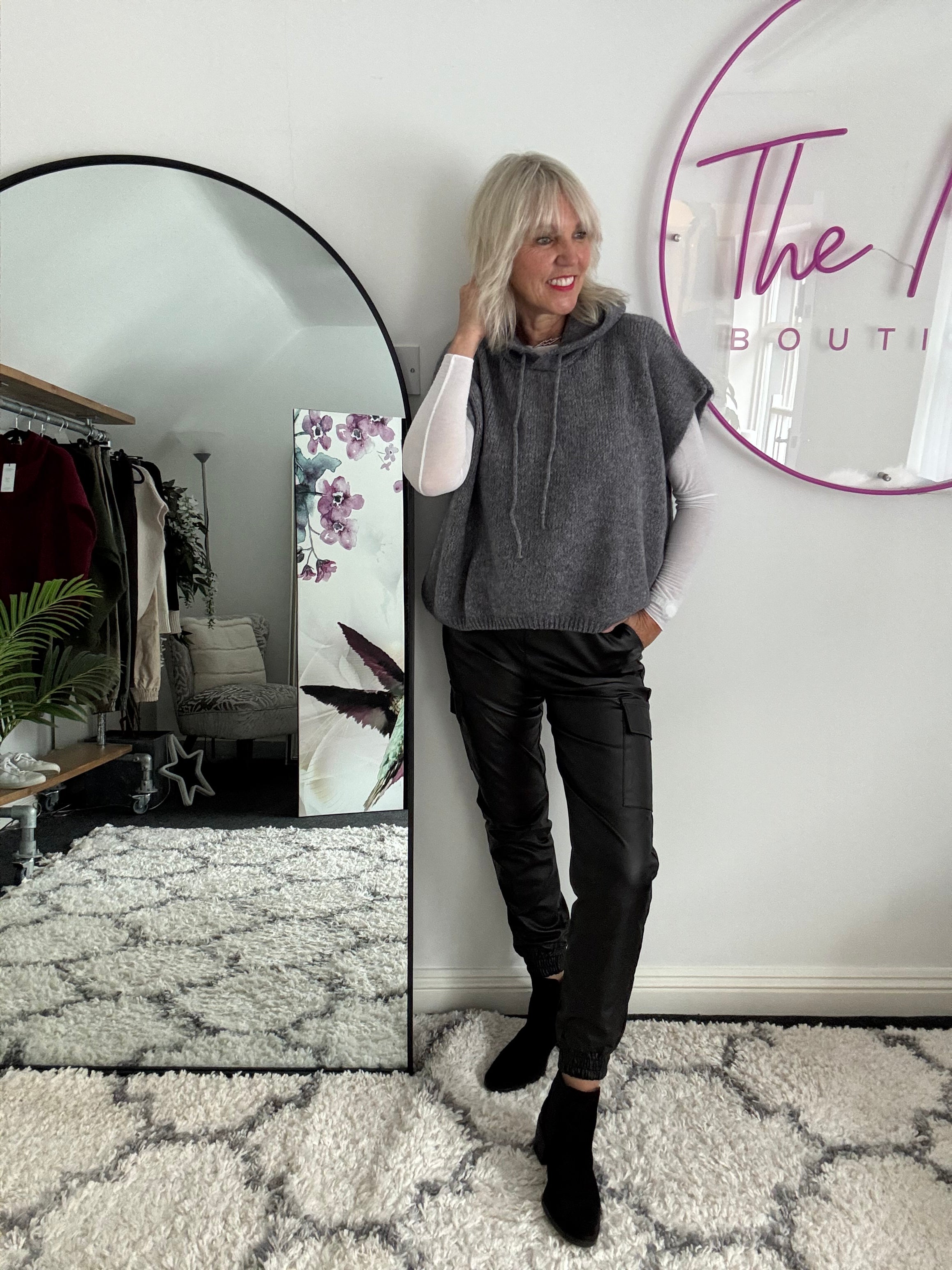 Leather Look Cargo Joggers in Black