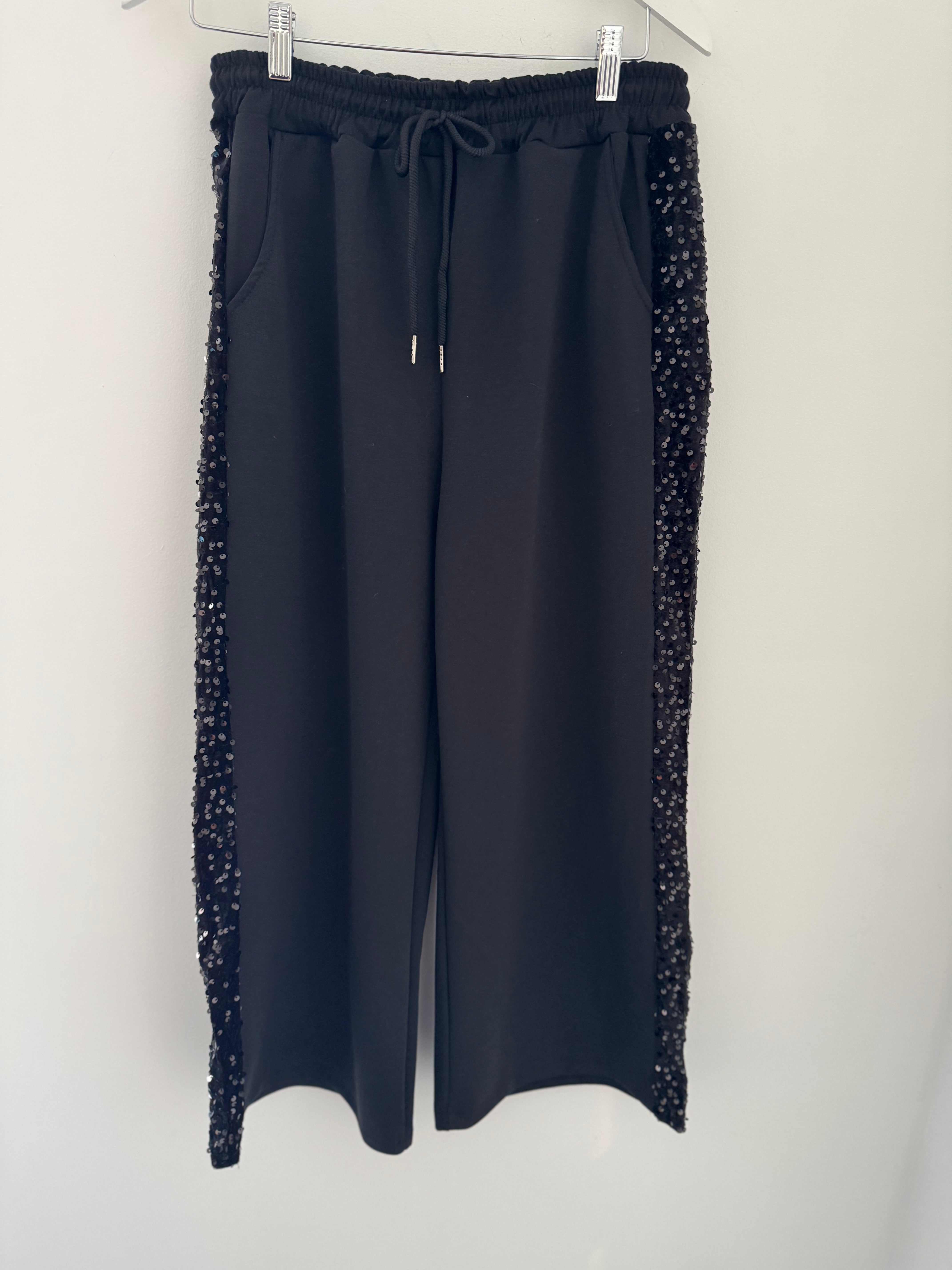 Crepe Trousers with Sequin Stripe