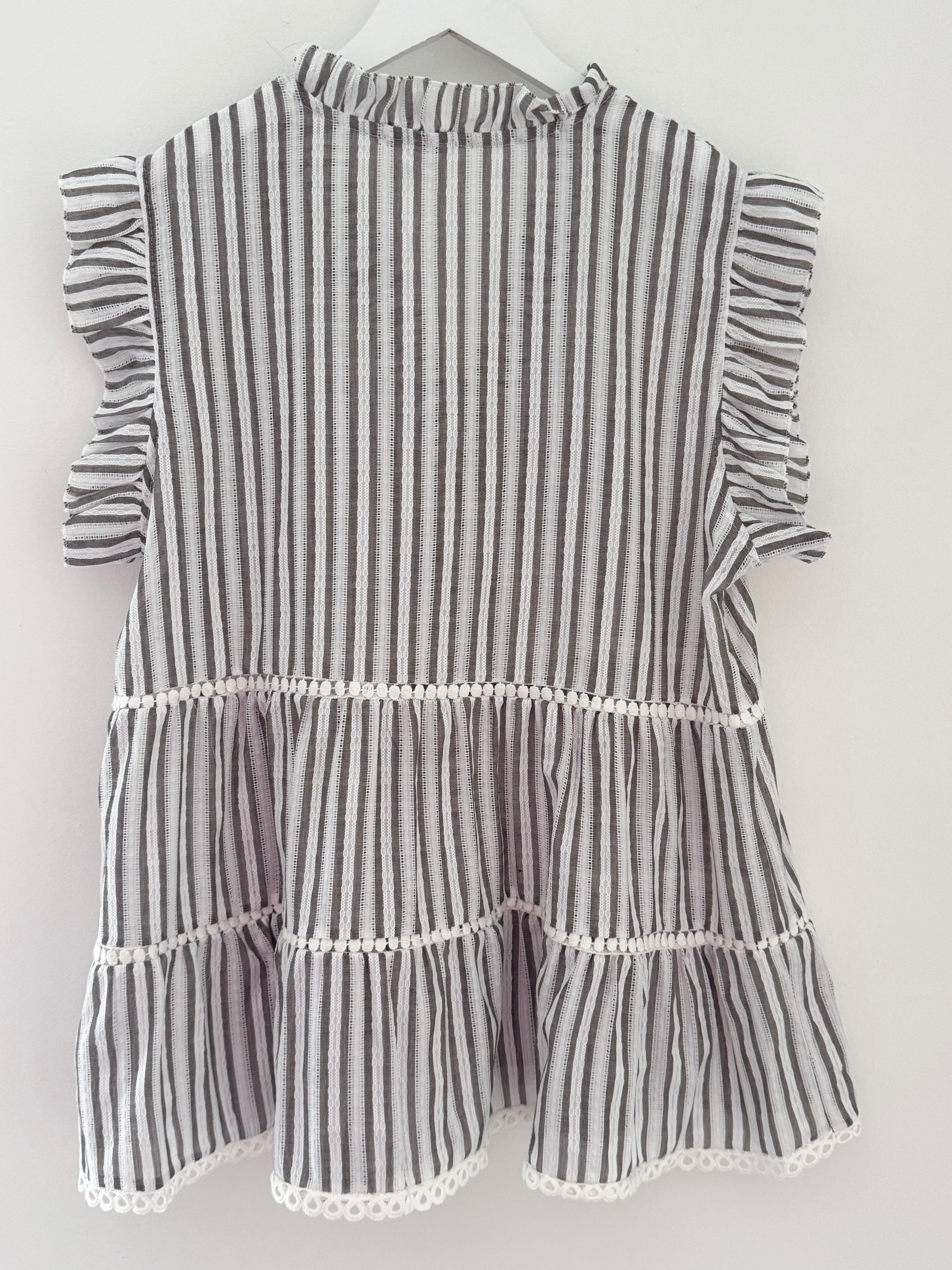 Tiered Cotton Top in Mocha & White Stripe