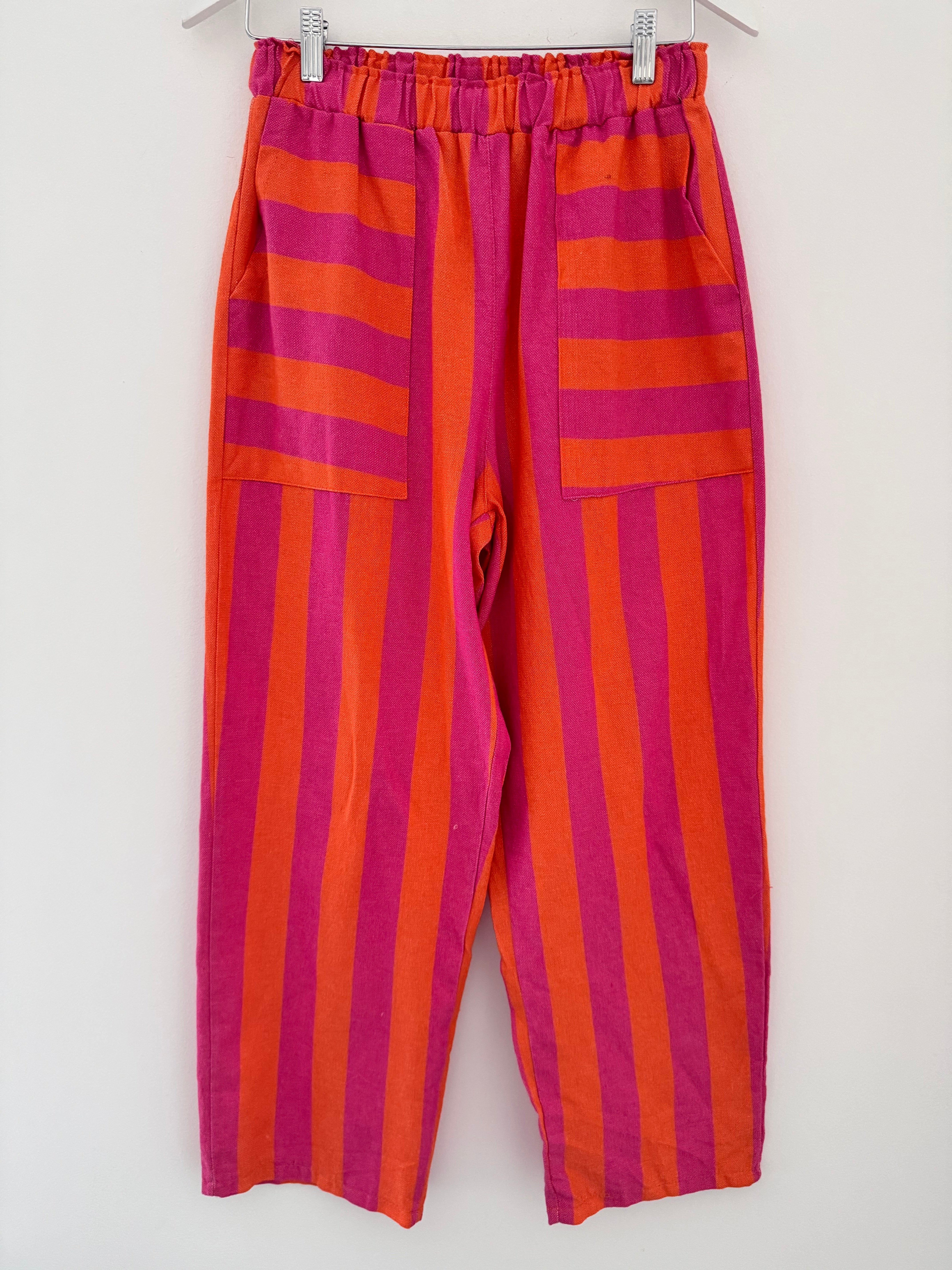 Stripe Trousers with Deep Pockets in Pink & Orange