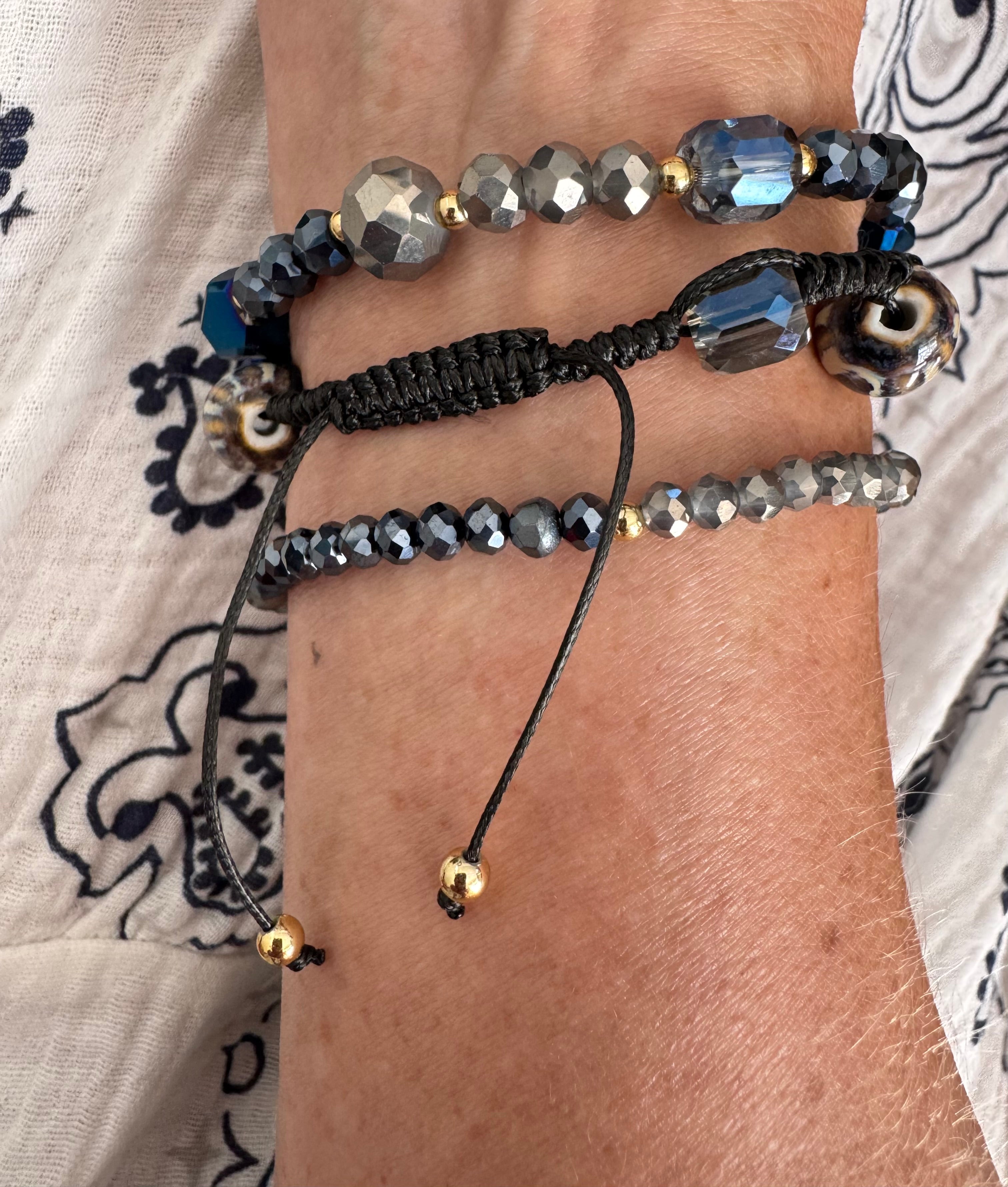 Triple Bracelet Stack in Kingfisher Blue & Smokey Grey