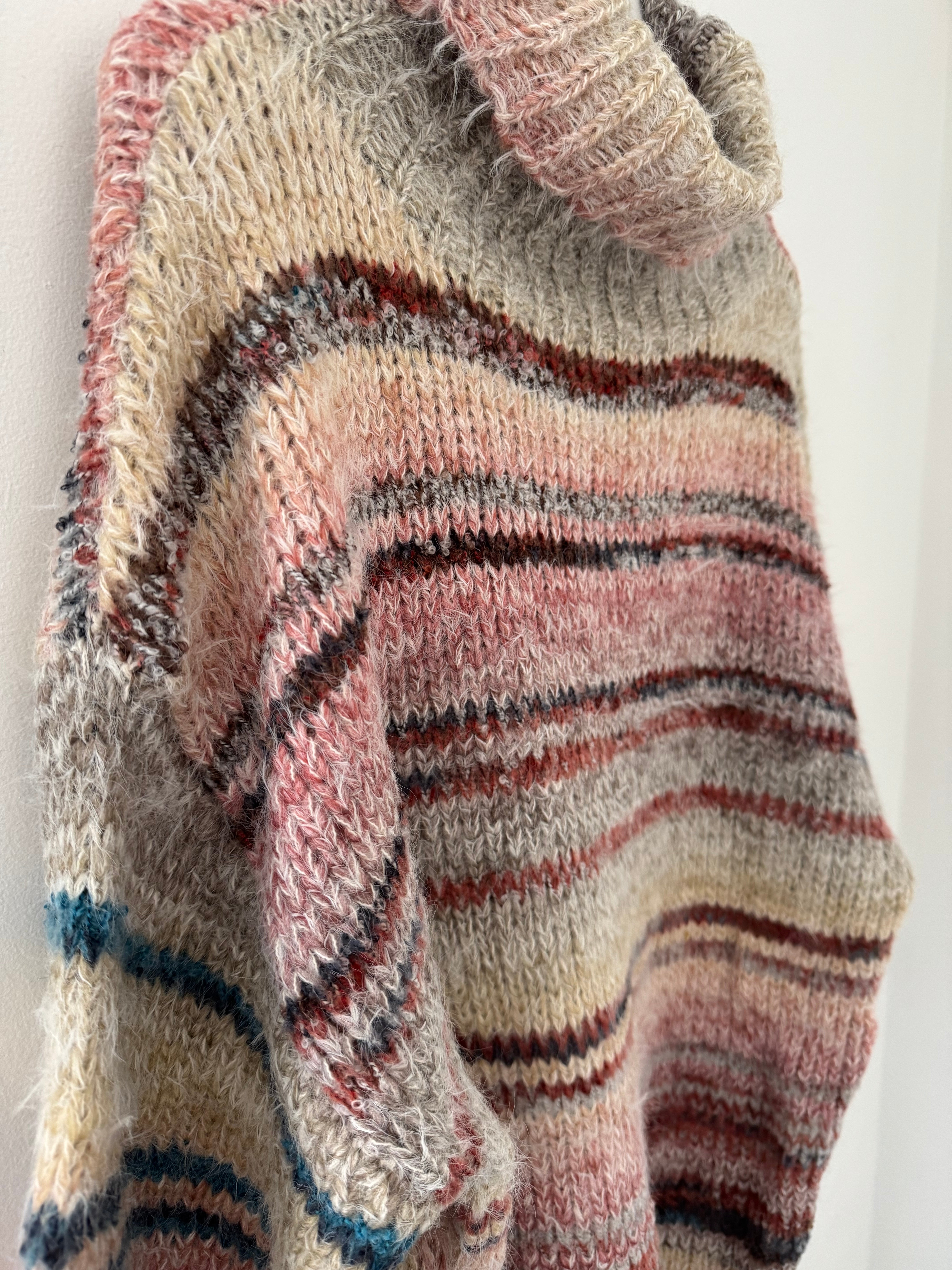 Oversized Stripe Roll Neck Jumper in Pink & Mocha