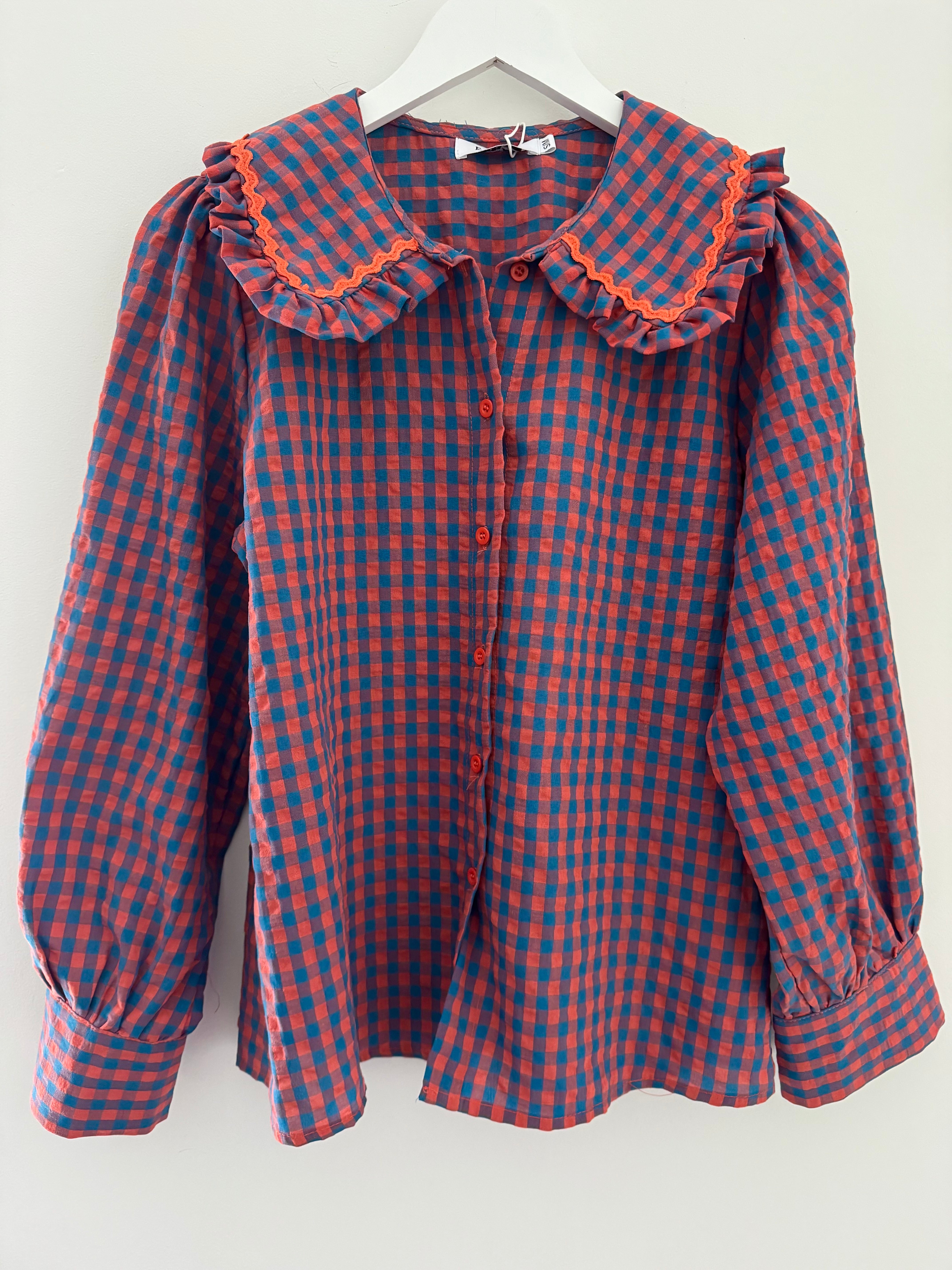 Collared Check Shirt in Orange & Blue