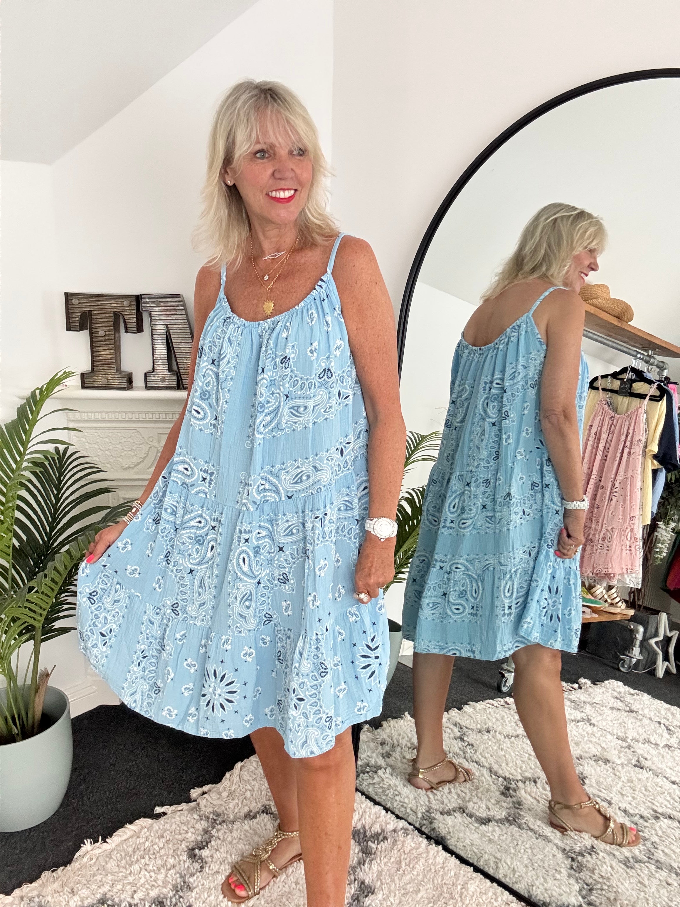 Paisley Cheesecloth Dress in Blue