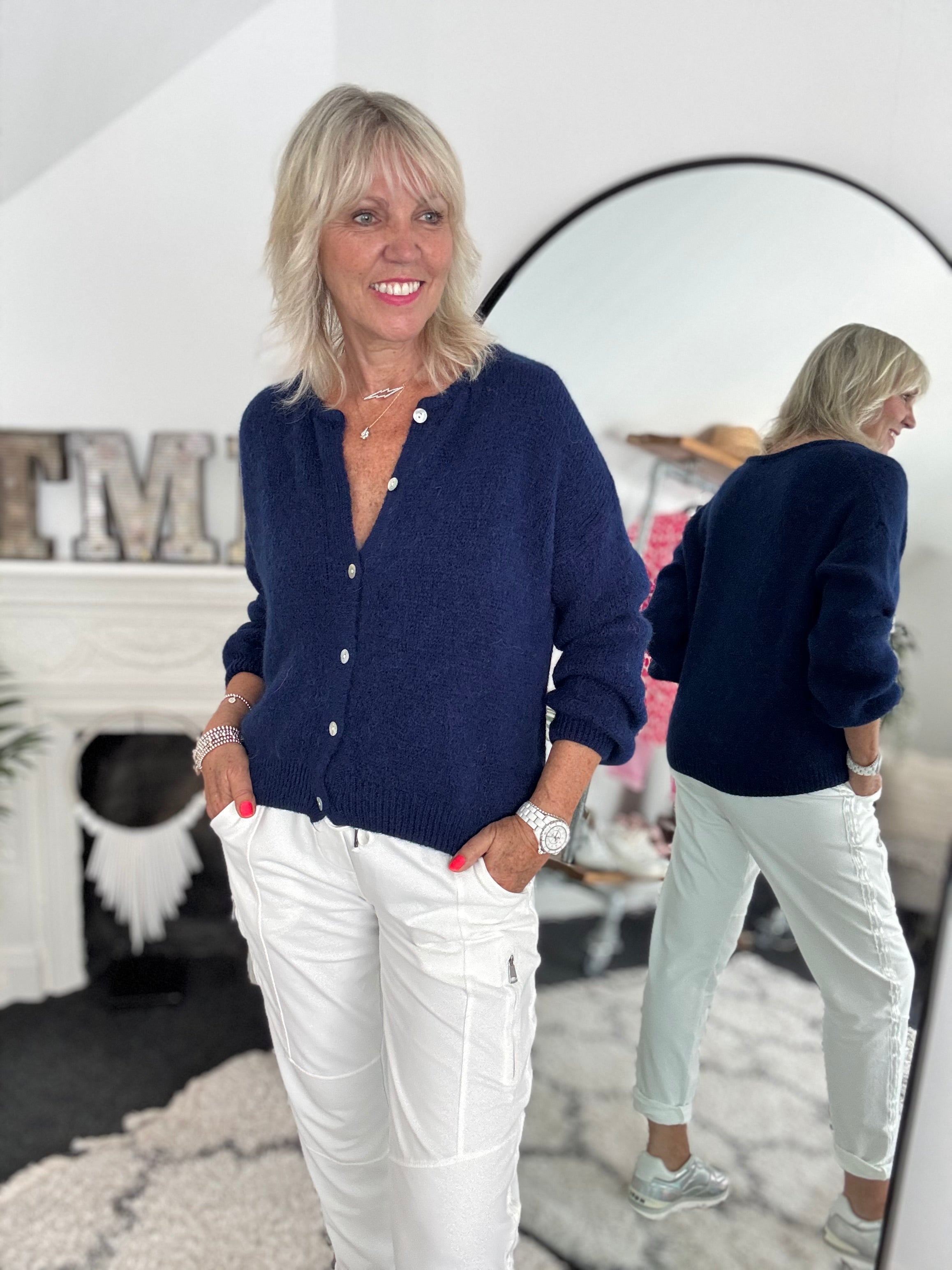 Alpaca Buttoned Cardi in Navy