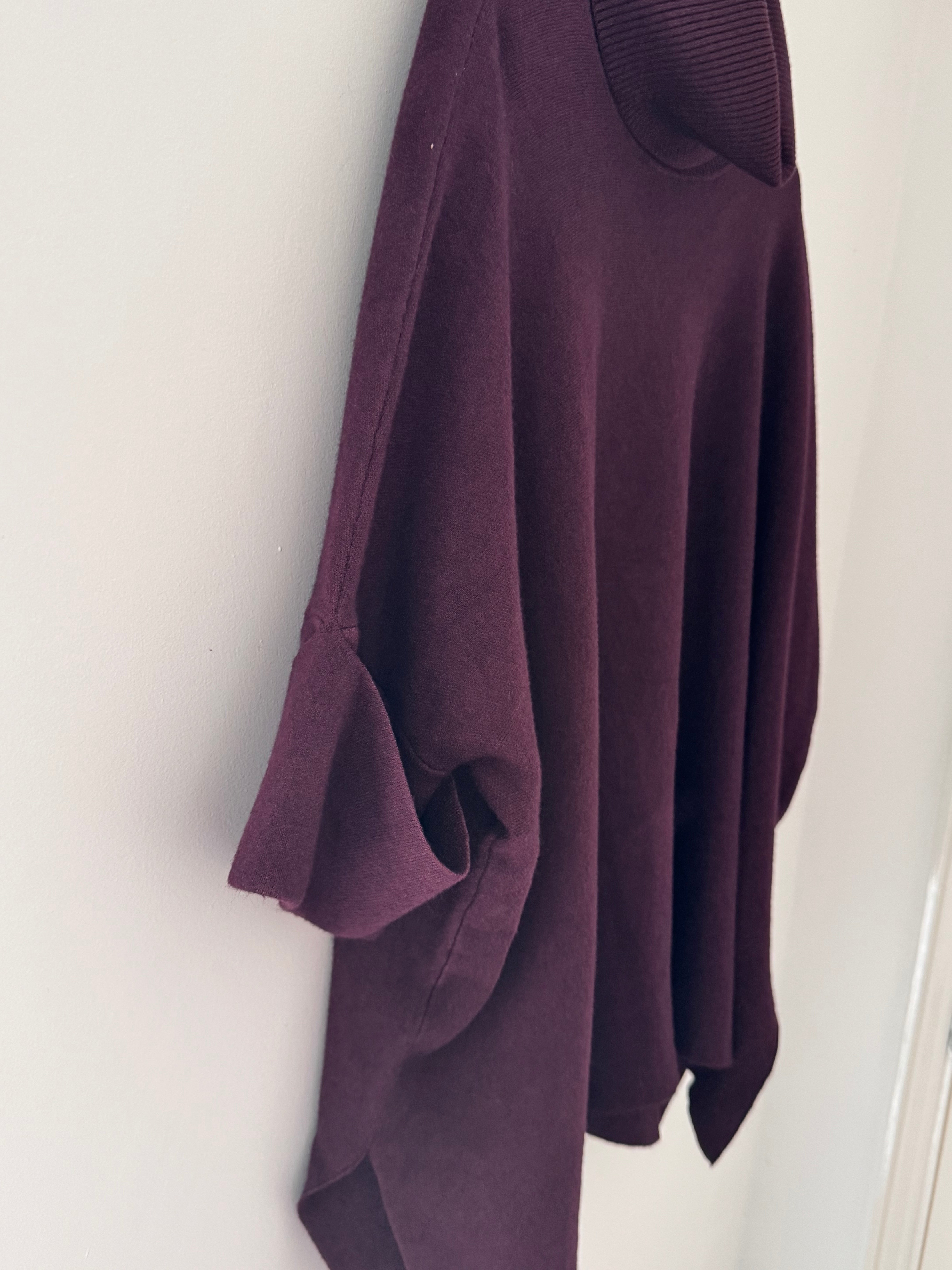 Oversized Roll Neck Poncho Jumper in Plum