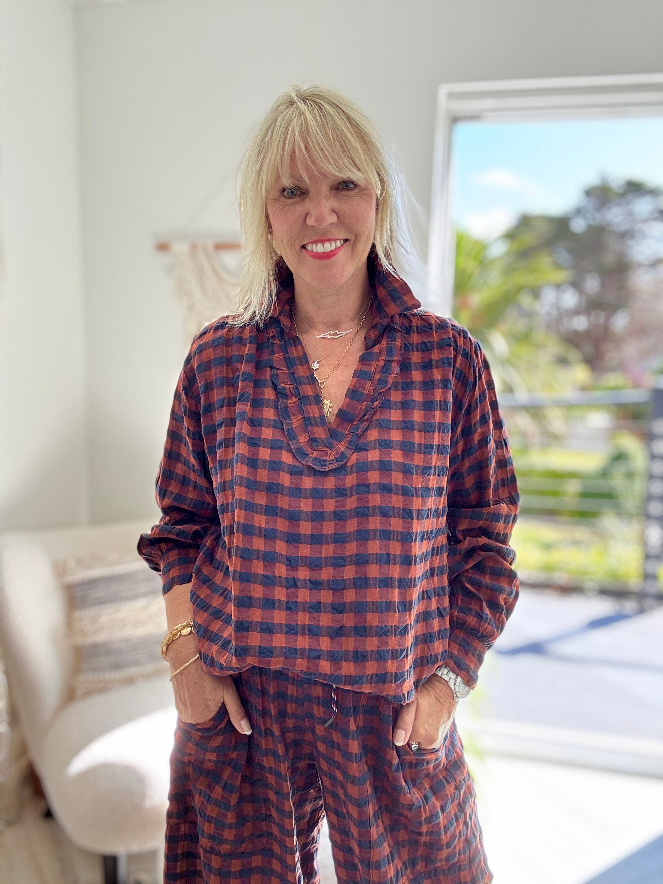 Check Shirt in Rust & Navy