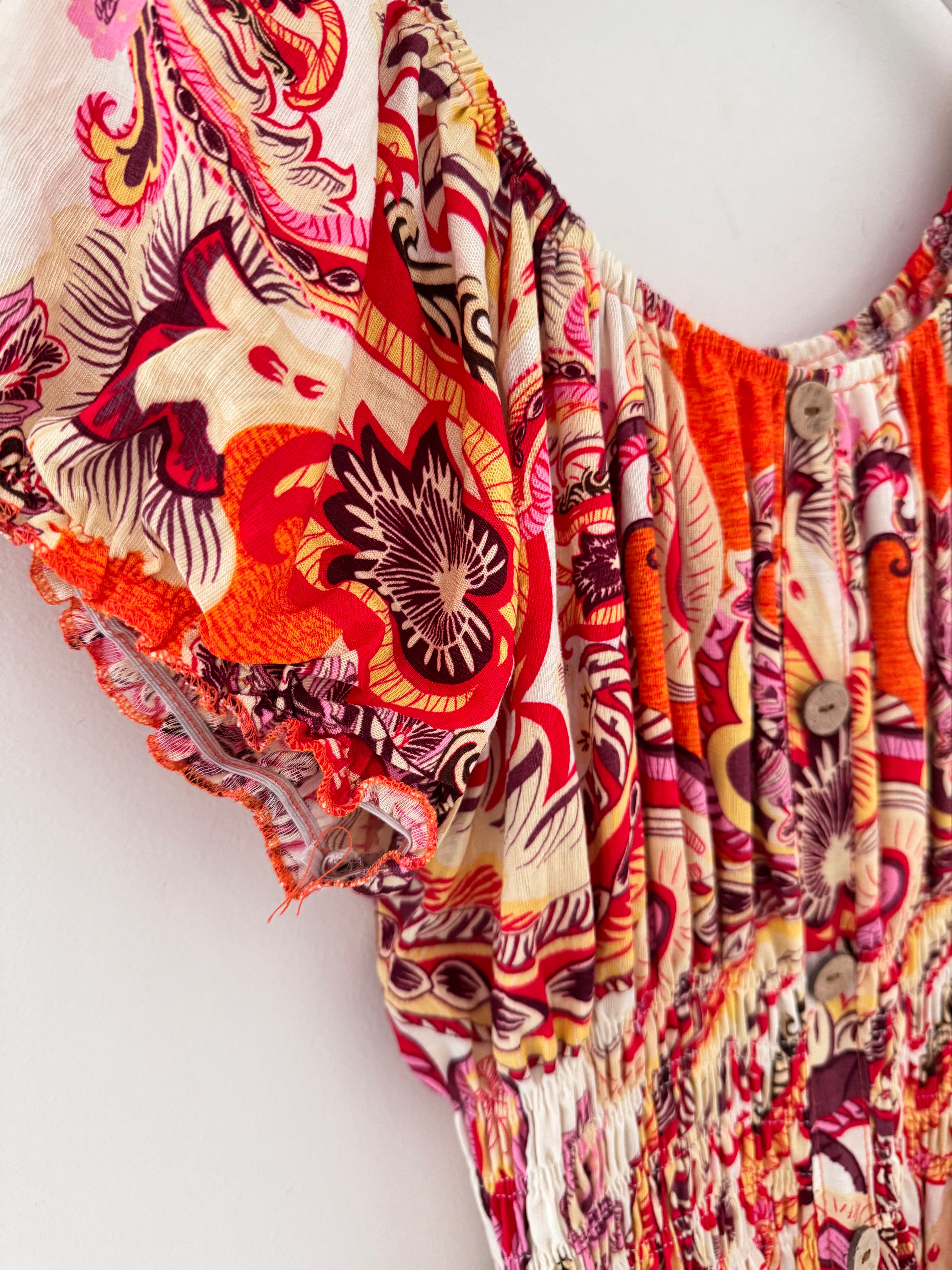 Bardot Dress in Orange & Plum