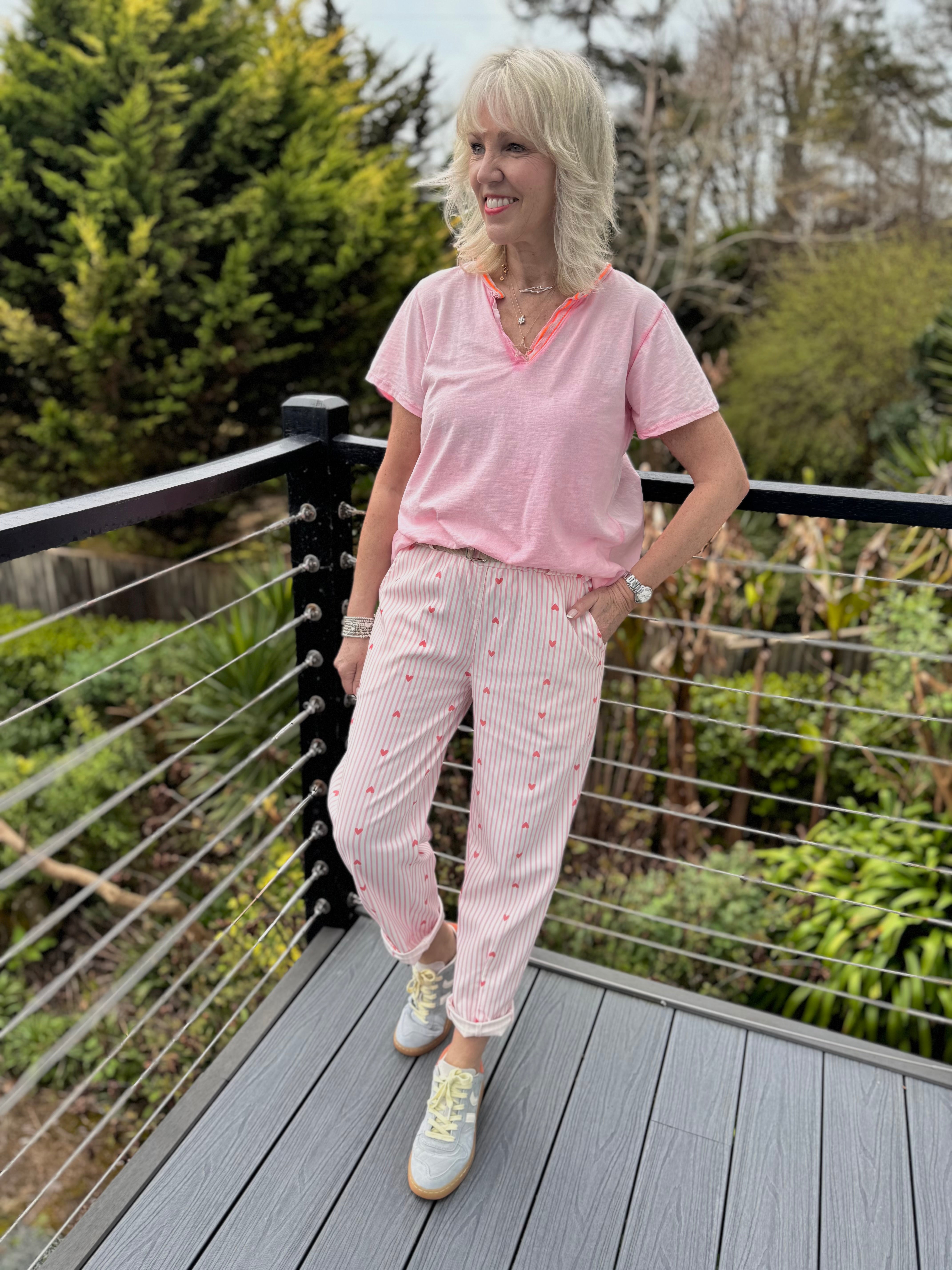 Pink Stripe Trousers with Hearts