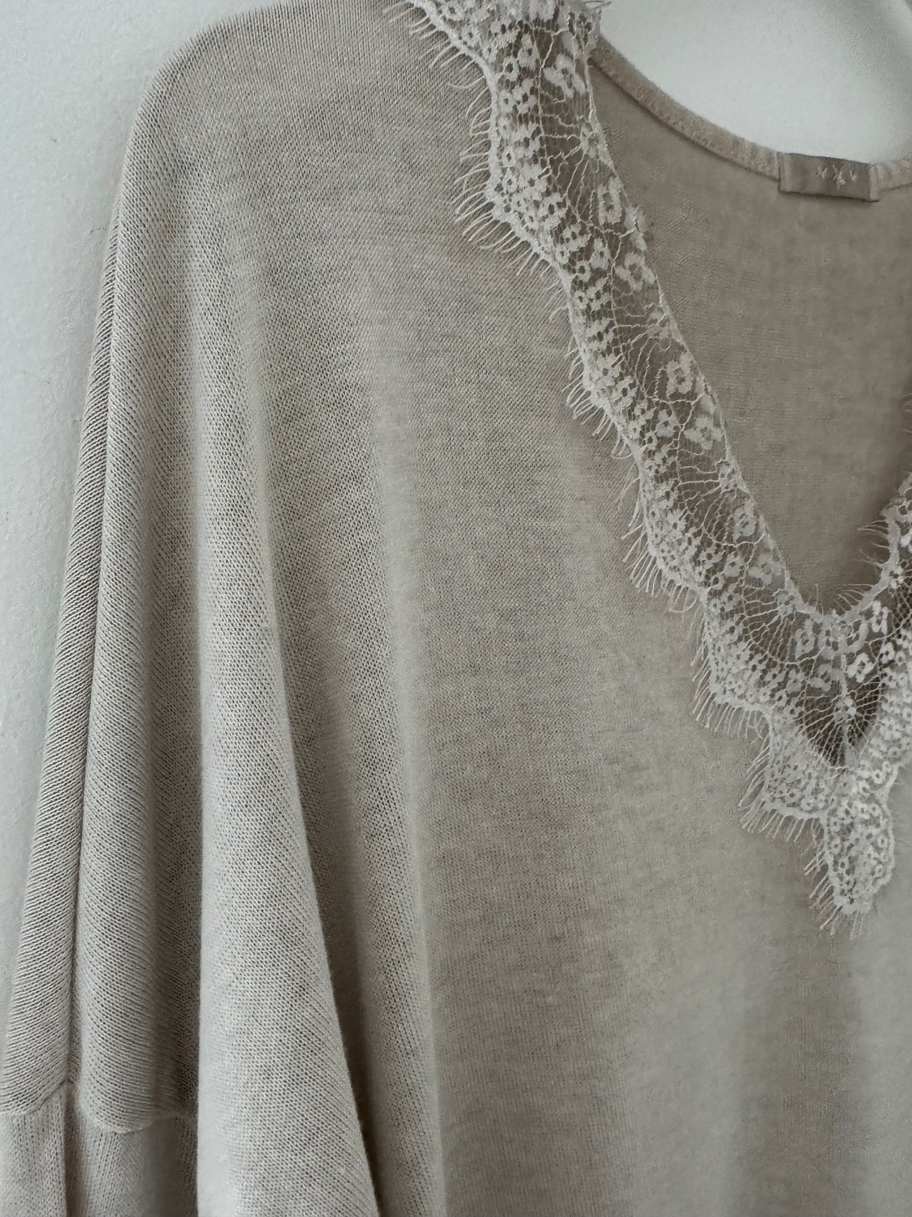 Lace Edge Lightweight Knit in Pale Stone