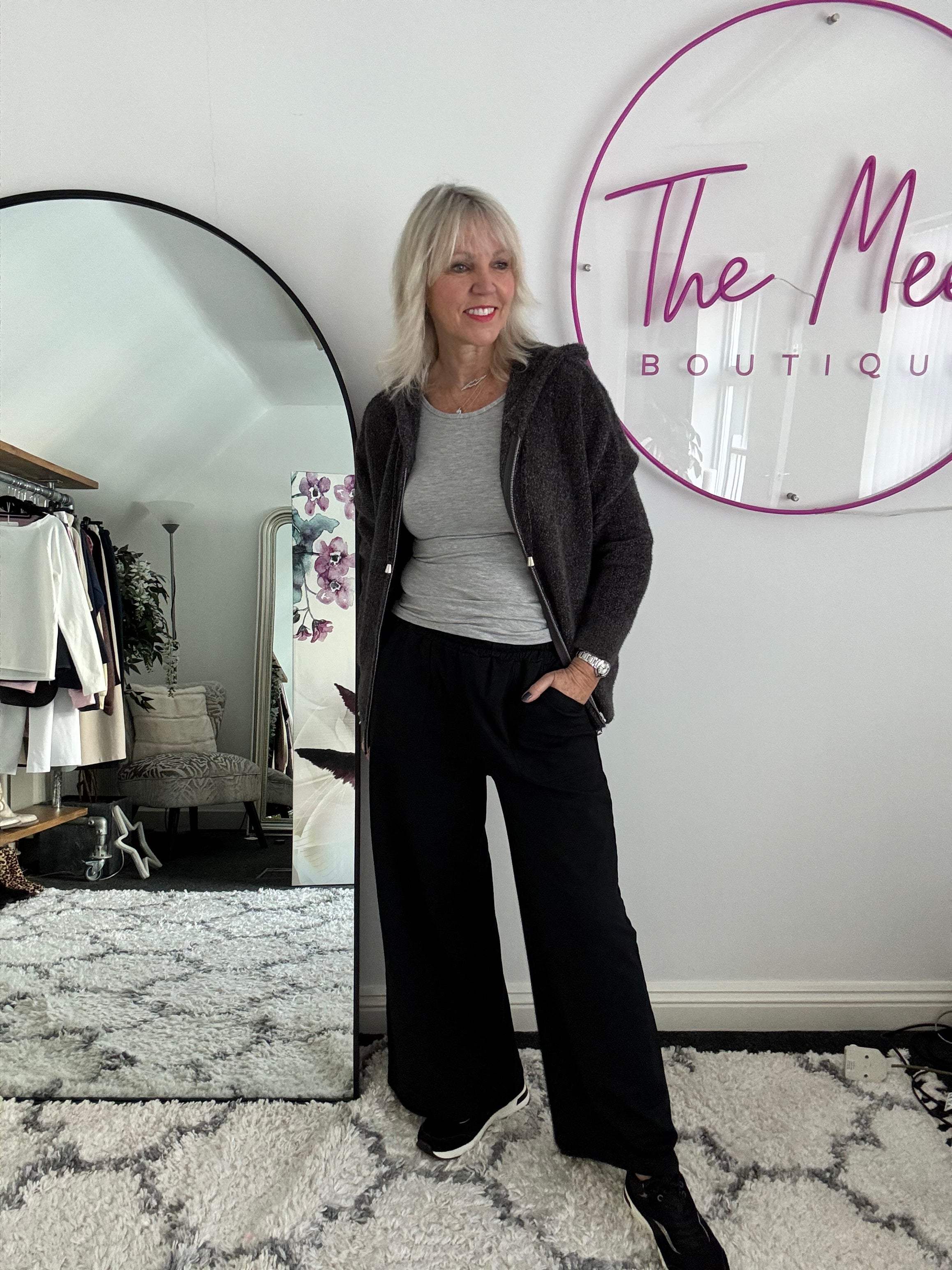 Long Sleeve Stretch Top in Marl Grey
