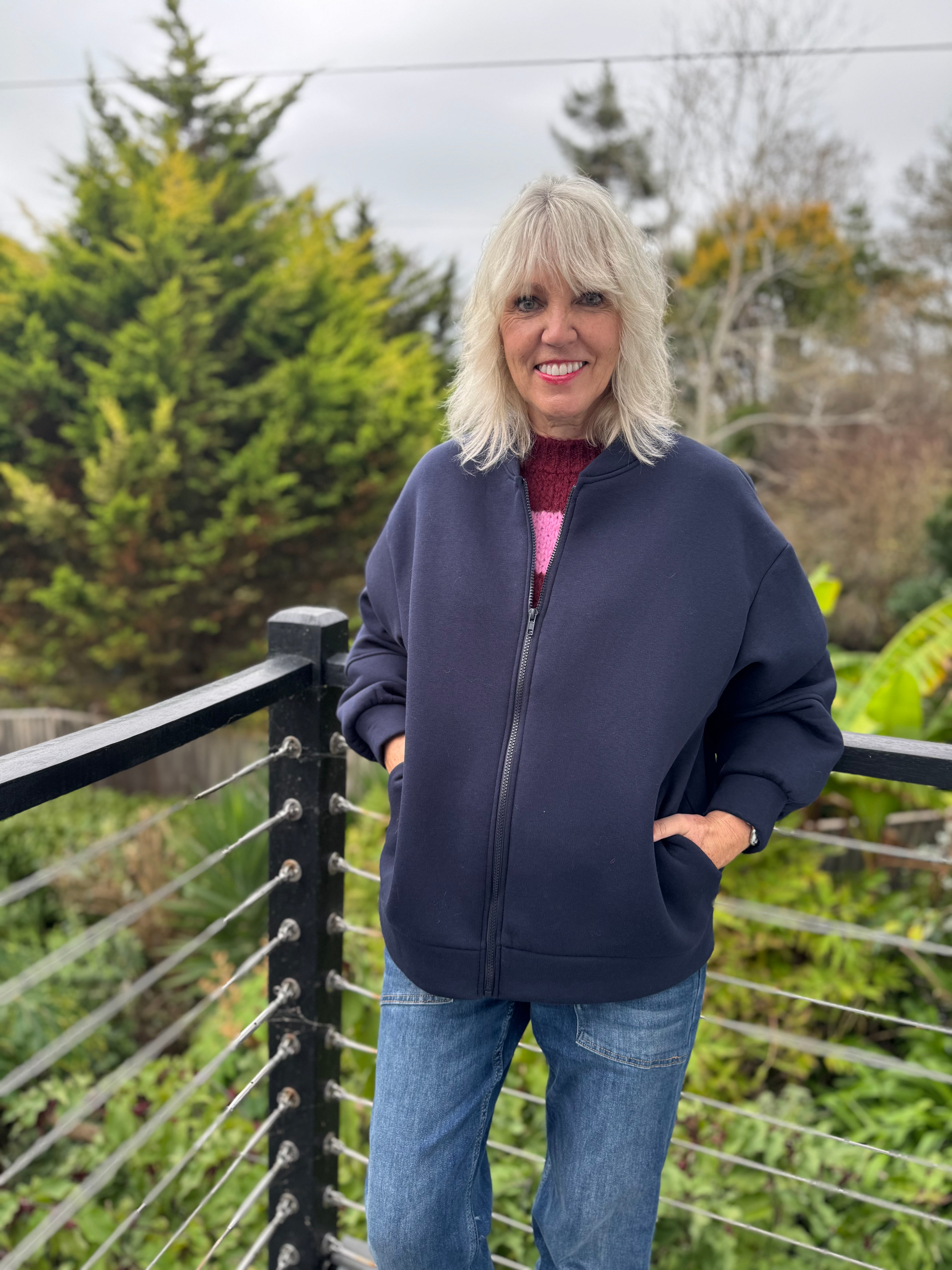 Love Bomber Jacket in Navy & Claret