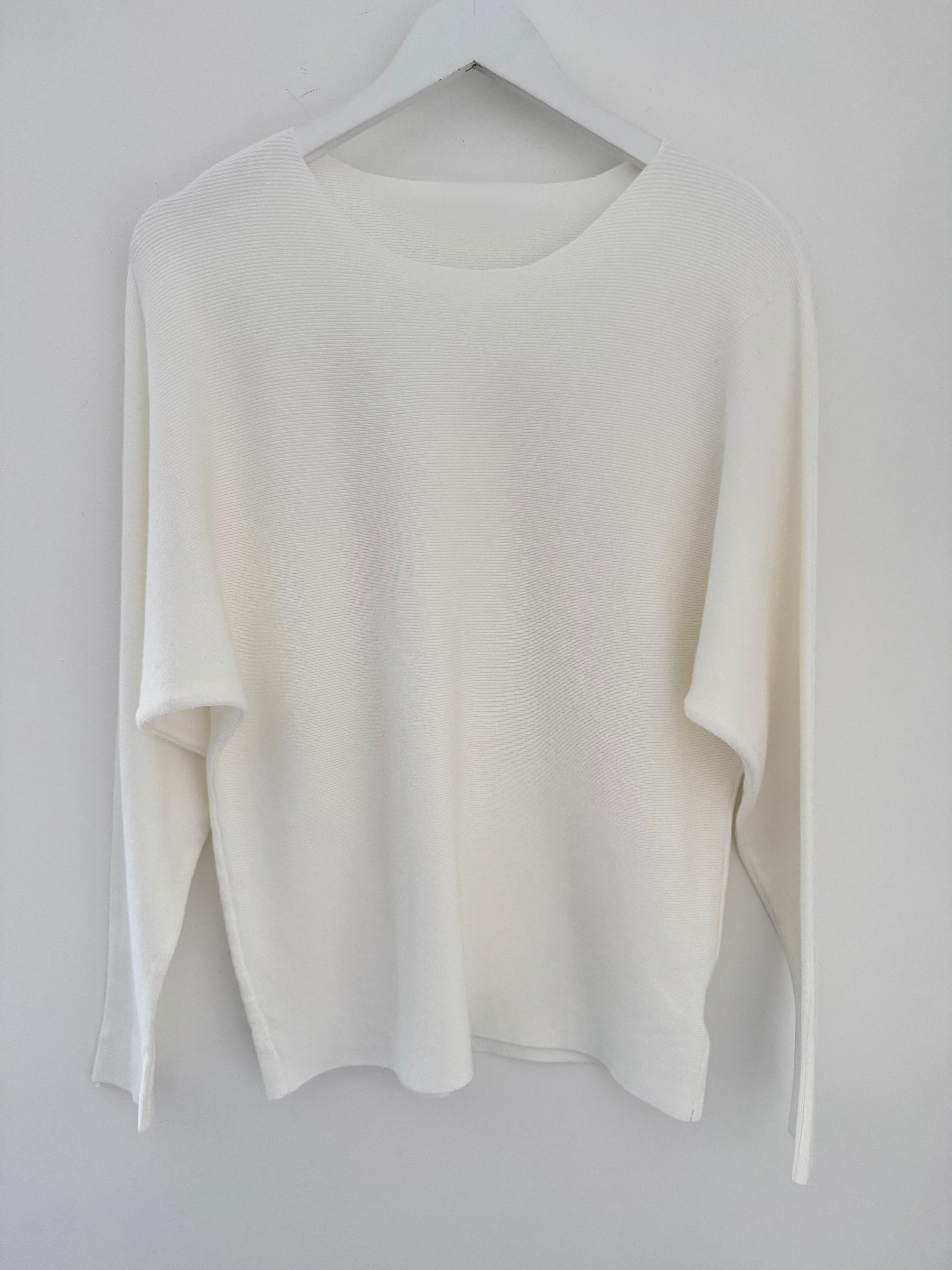 Simple Ribbed Jumper in Winter White