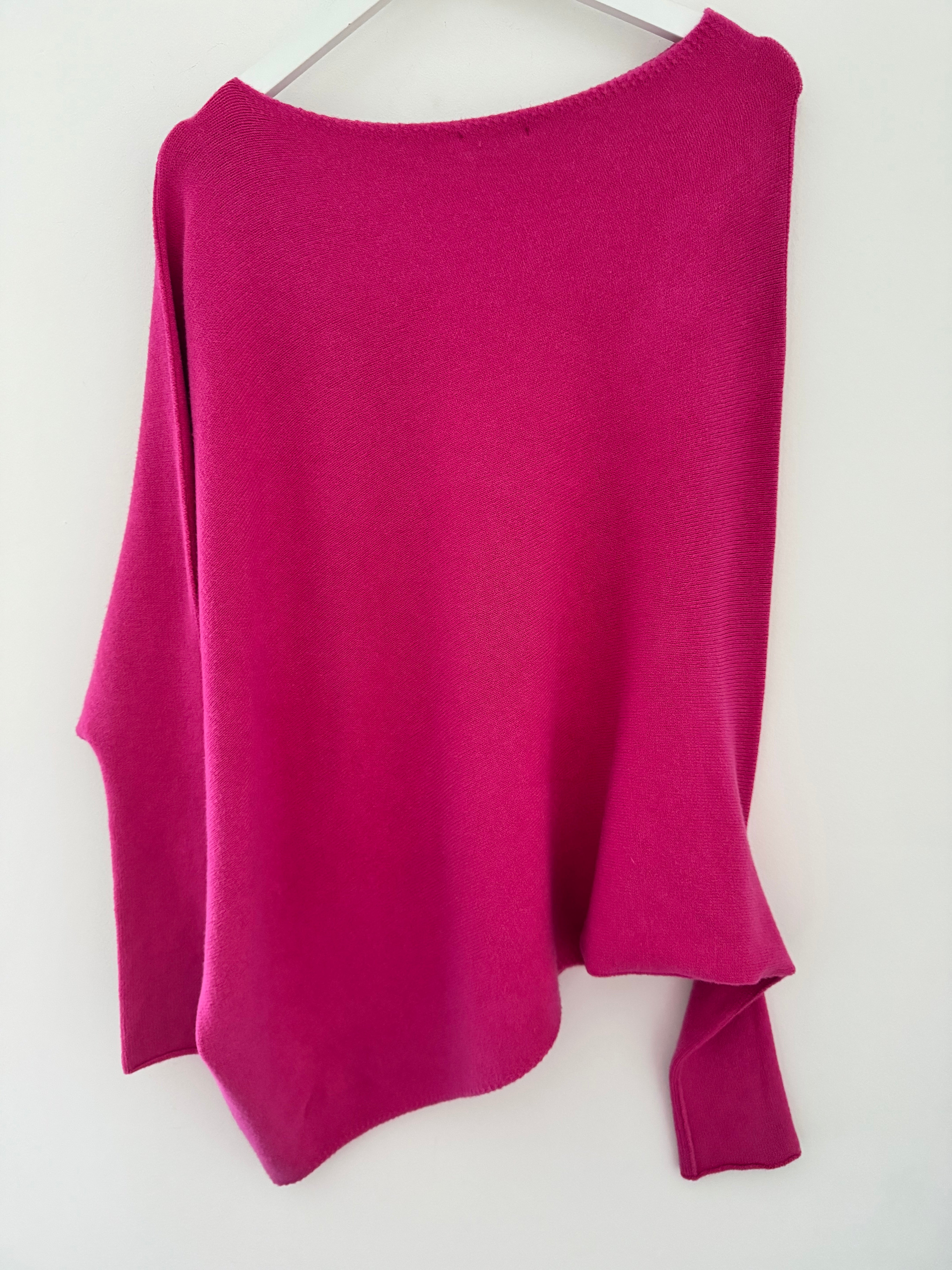 Cowl Neck Asymmetric Jumper in Fuchsia