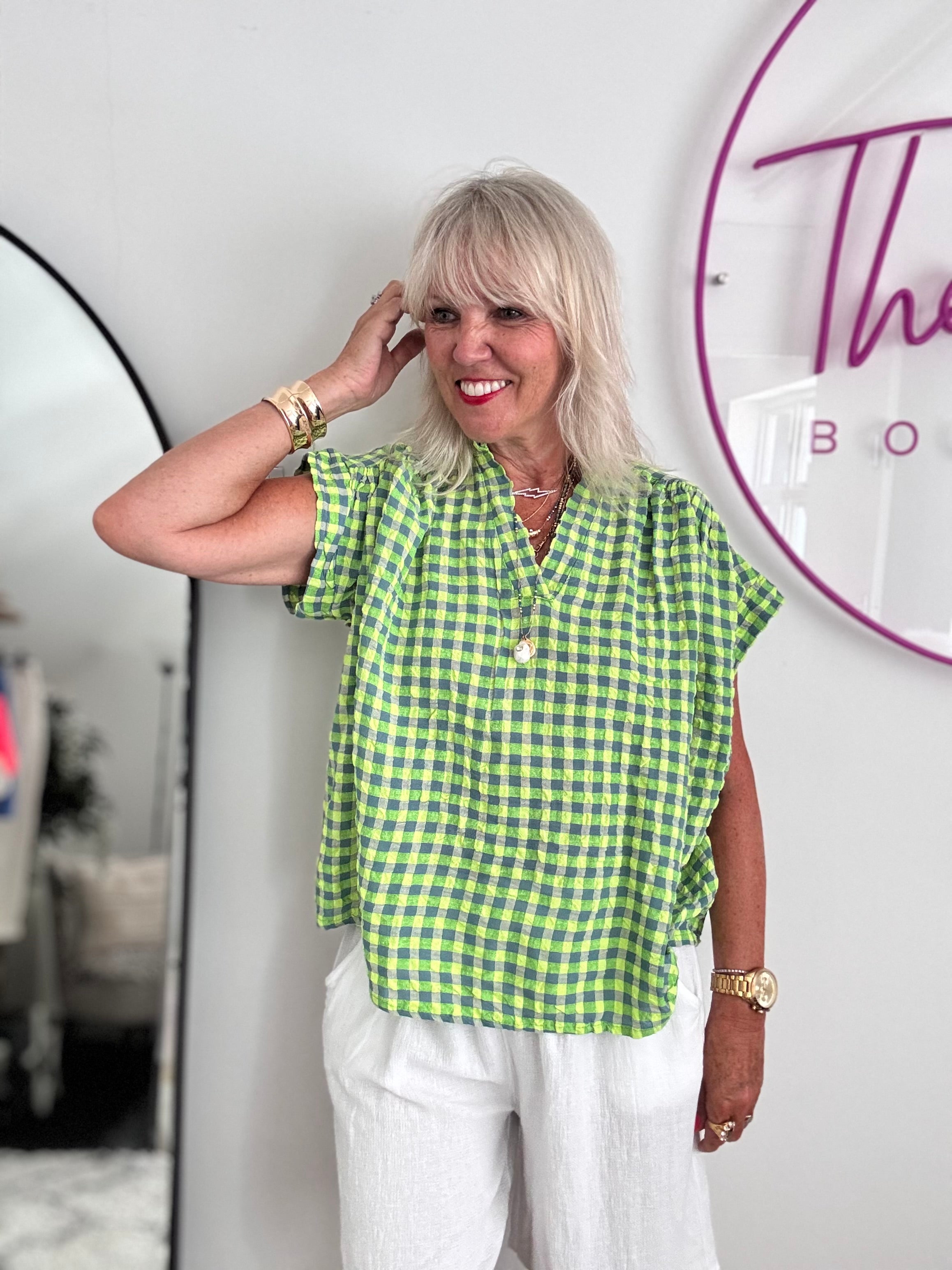 Check Top in Neon Citrus