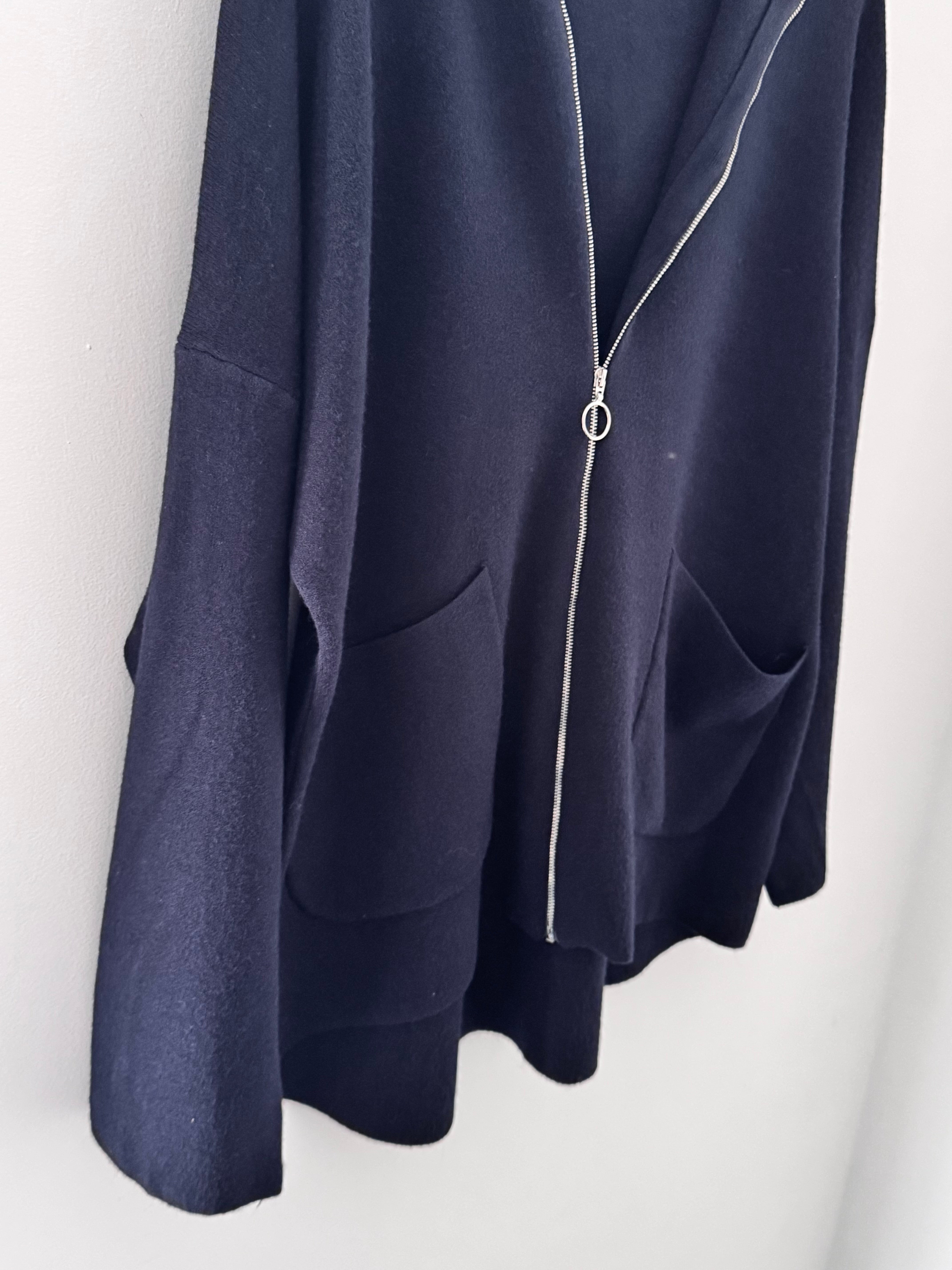Hooded Zipped Coatigan in Navy