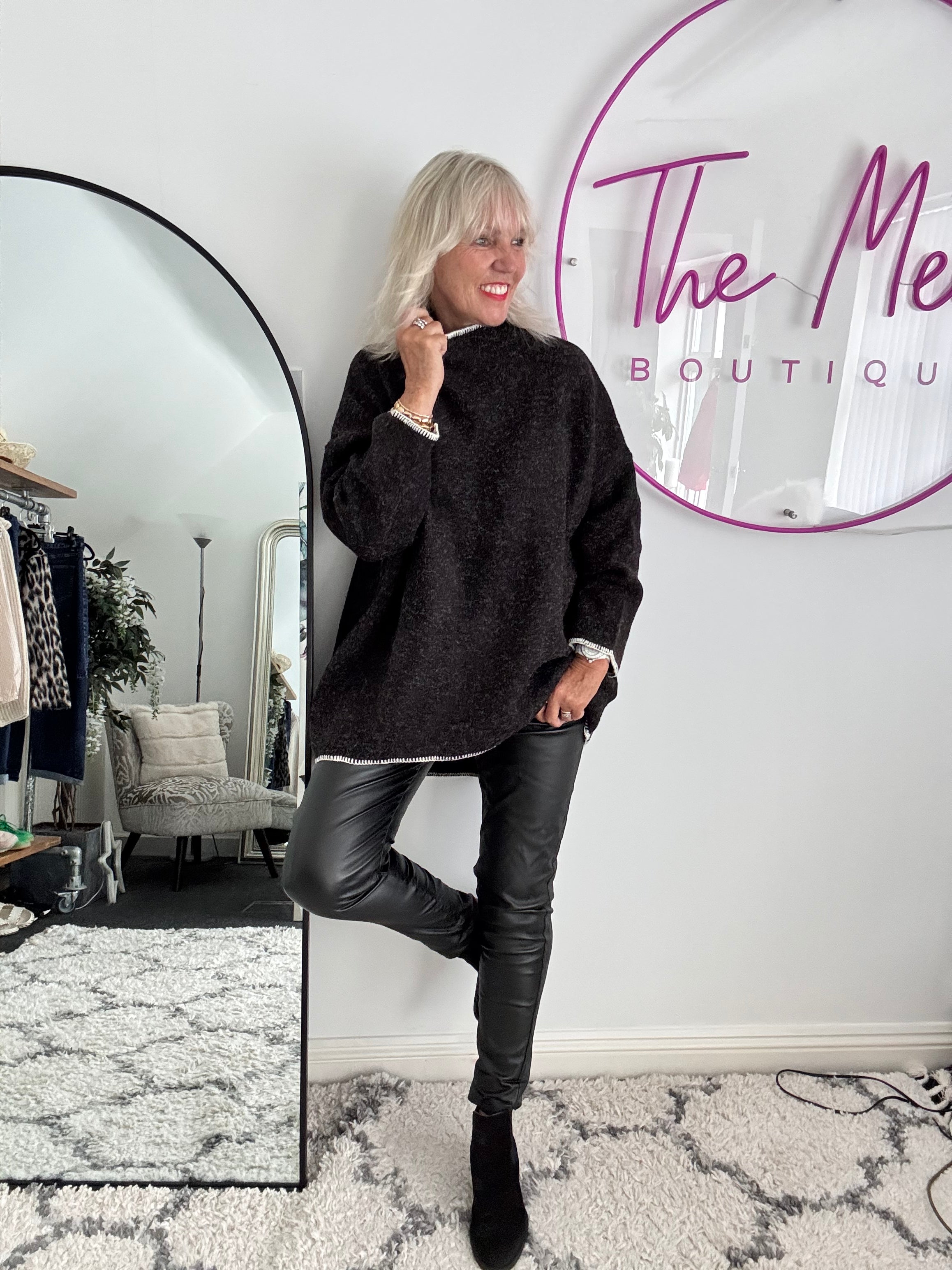 Blanket Stitch Jumper in Charcoal