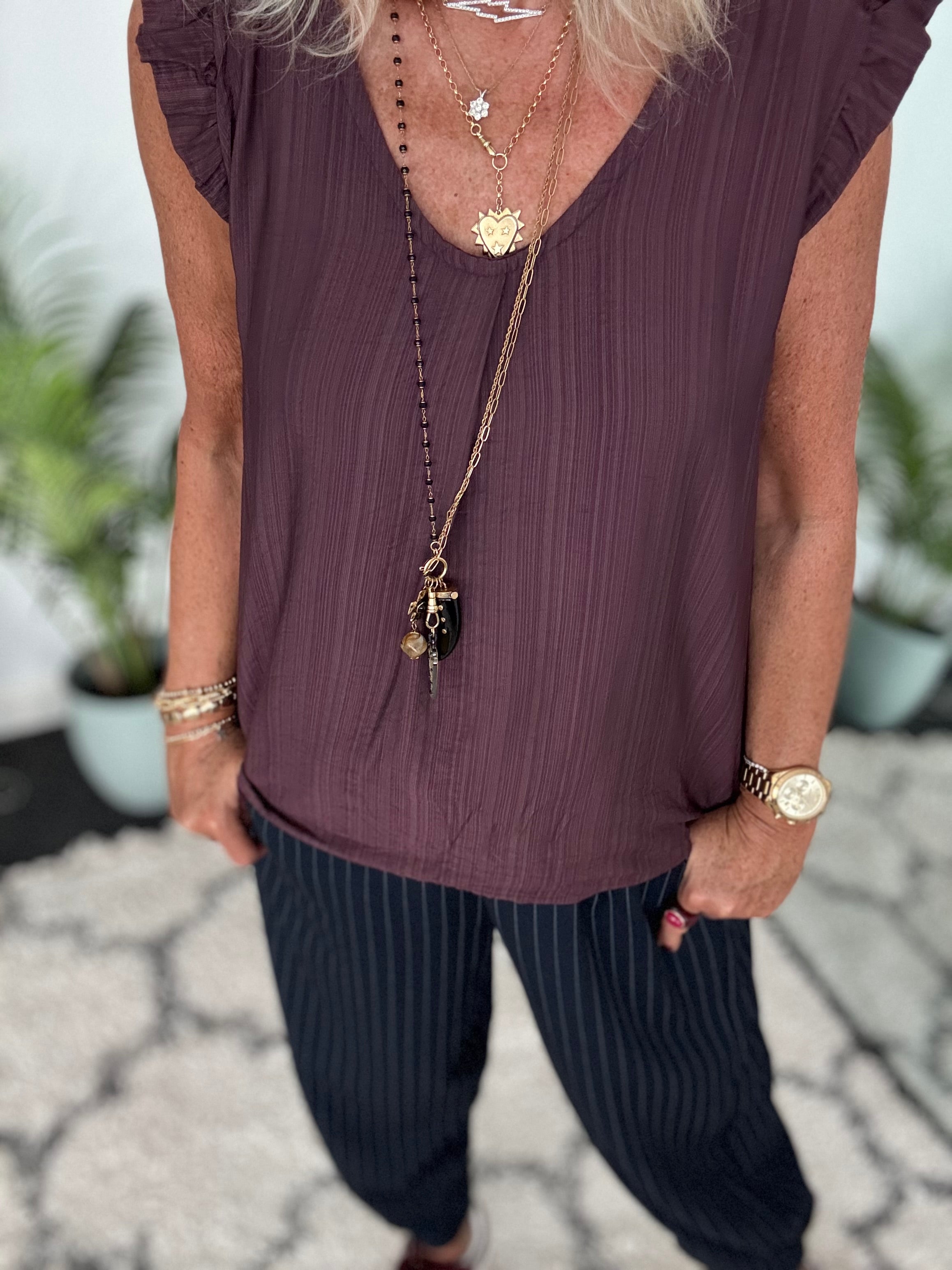 Simple Scoop Neck Top in Plum
