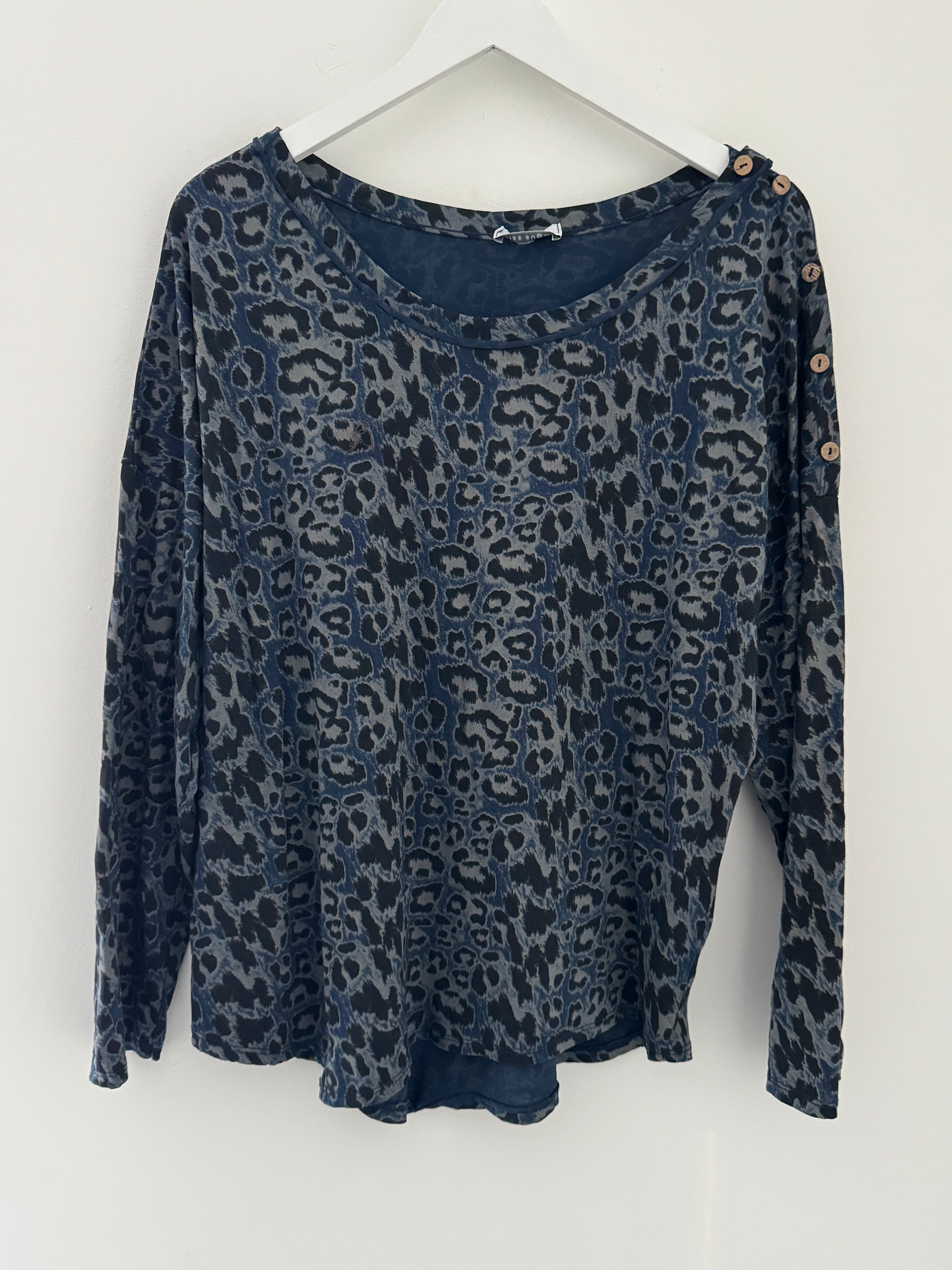 Leopard Print Cotton Top in Blue